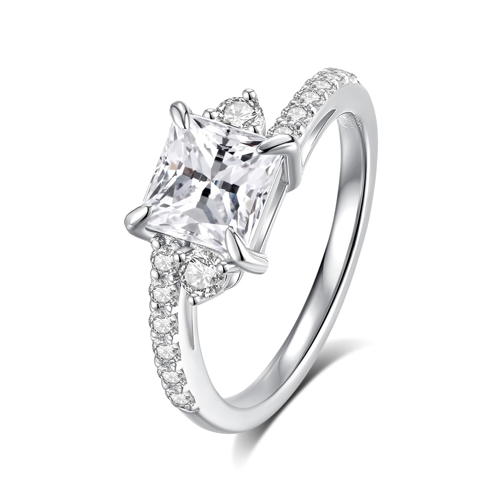 Moissanite Engagement Rings for Women,D Color VVS1 Princess Cut Moissanite Ring 925 Sterling Silver Plated 18K White Gold Wedding Ring