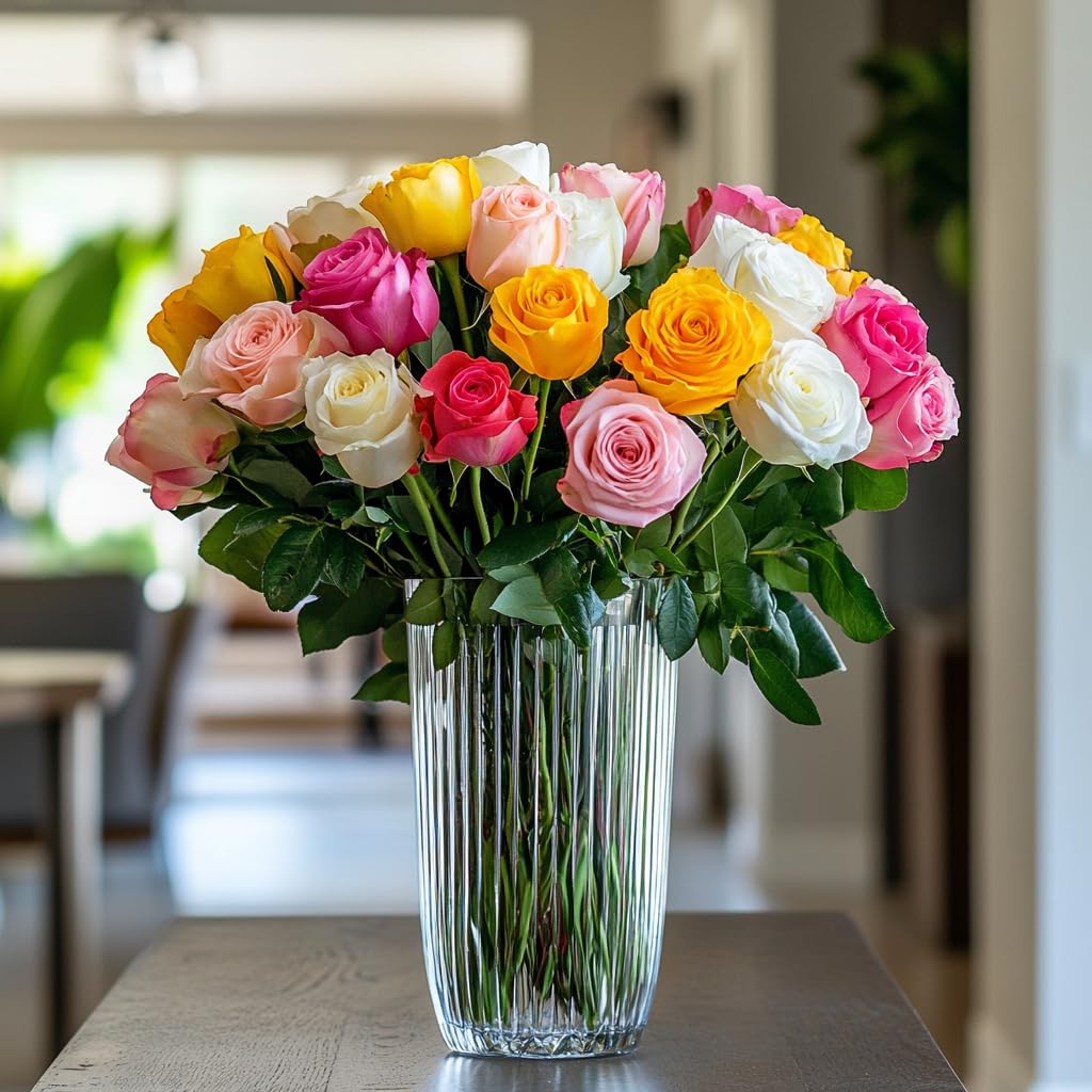GlobalRose 100 Assorted Roses Bouquet - Responsibly Sourced Roses Fresh Flowers - Hand-Picked Flowers Fresh Bouquet for Mother's Day, Birthday & Special Occasions (4 Bunches of 25 Stems)