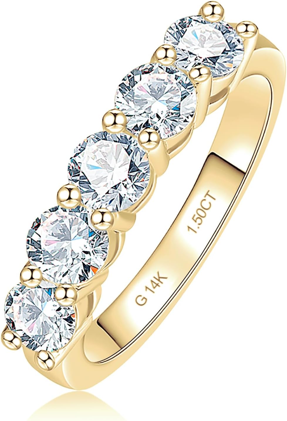 CADYNO 14K White Gold/Yellow Gold Half Eternity Ring, 0.7-1.5 CTTW Moissanite Lab Grown Created Diamond, D Color and VVS, Solid Real Gold Wedding Ring for Women