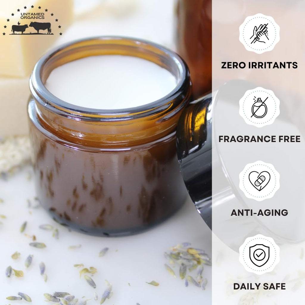 Untamed Organics Handmade Tallow, Castor Oil, and Frankincense Oil Skin Balm - 100% Grass-Fed Tallow for Skin Care - Face & Body Moisturizer for Sensitive Skin, Eczema All-Purpose Balm - 2 FL. oz.