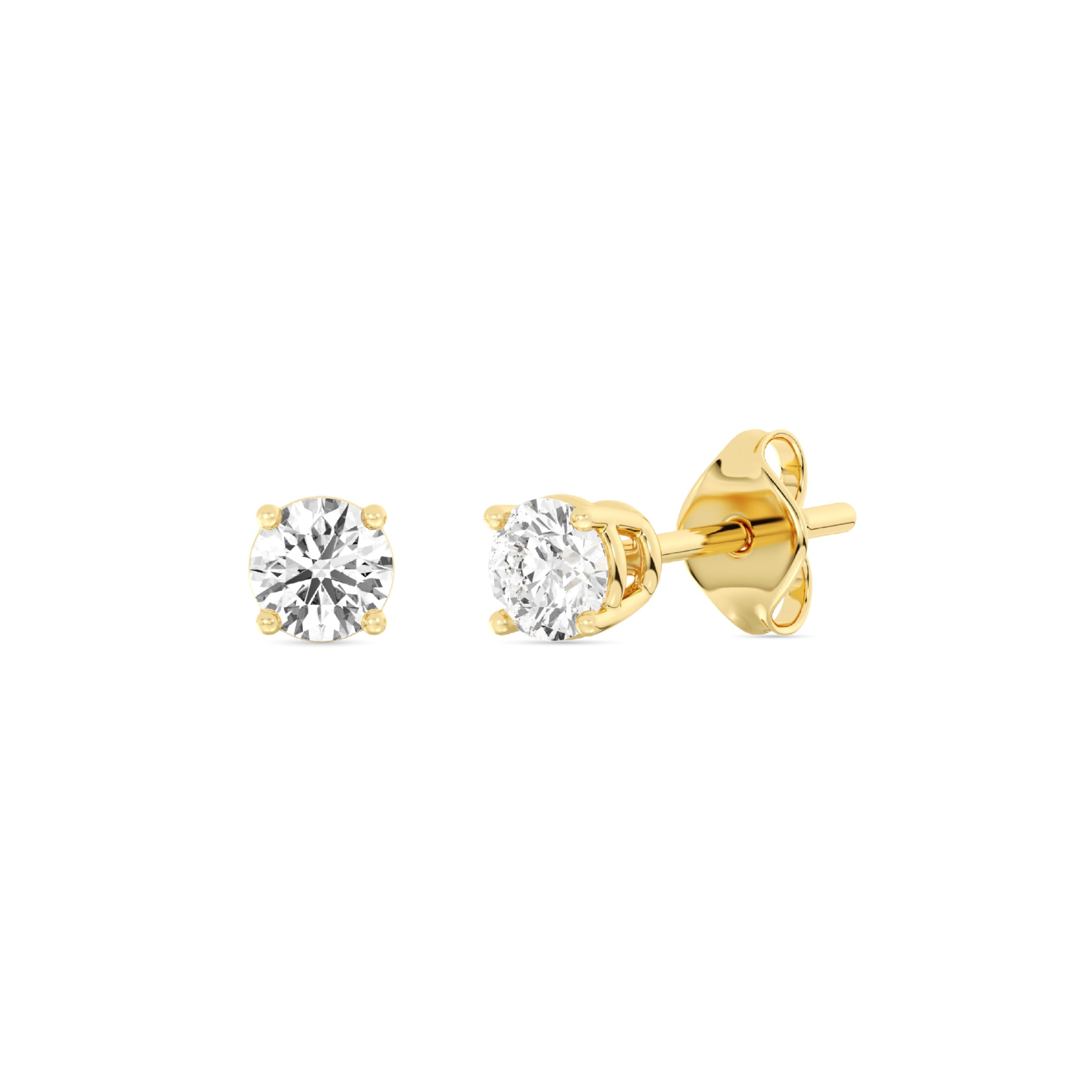 Gilded Lab-Grown Diamond 10KT White Gold and 10KT Yellow Gold Stud Earrings for Women| Hypoallergenic Fine Gold Jewelry | 4-Prong Basket, Push Back Nut | VS2 SI1 Clarity, F Color, Round Cut | 1/5,1/4,1/3,3/8,1/2,3/4,1,2 Carat Total Weight