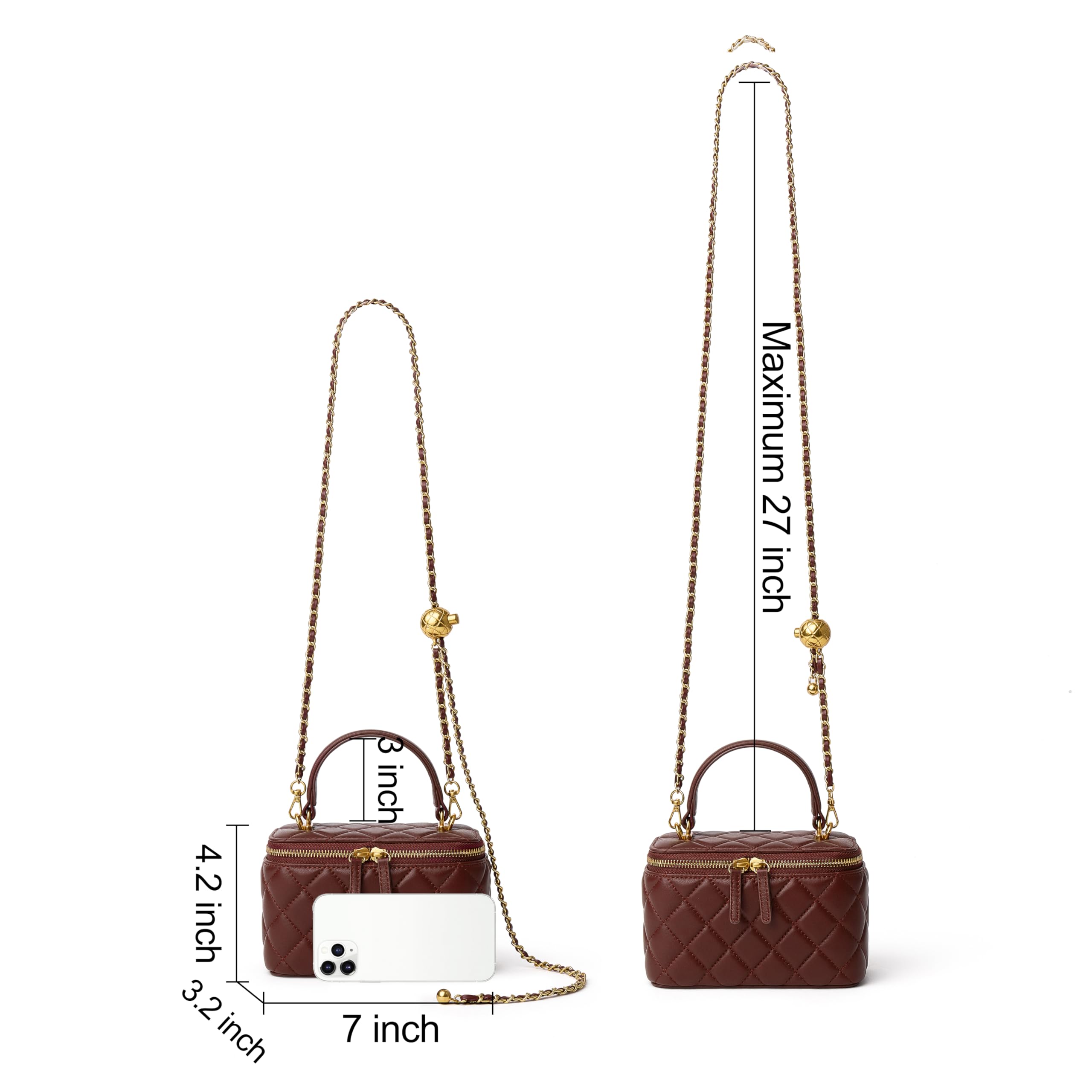 DORIS&JACKY Small Quilted Box Crossbody Purse For Women, Designer Lambskin Leather Mini Top Handle Tote Bag With Chain Strap