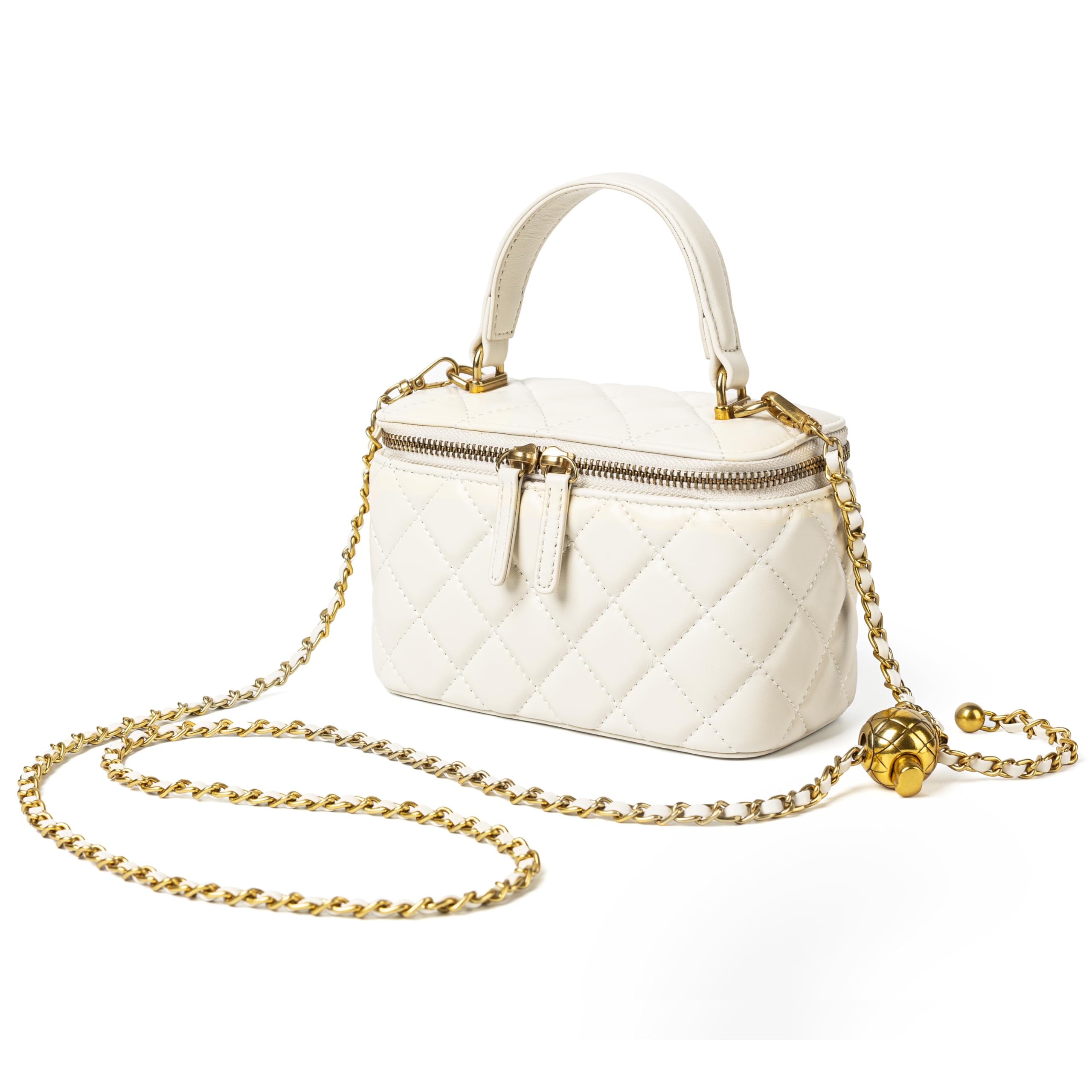 DORIS&JACKY Small Quilted Box Crossbody Purse For Women, Designer Lambskin Leather Mini Top Handle Tote Bag With Chain Strap