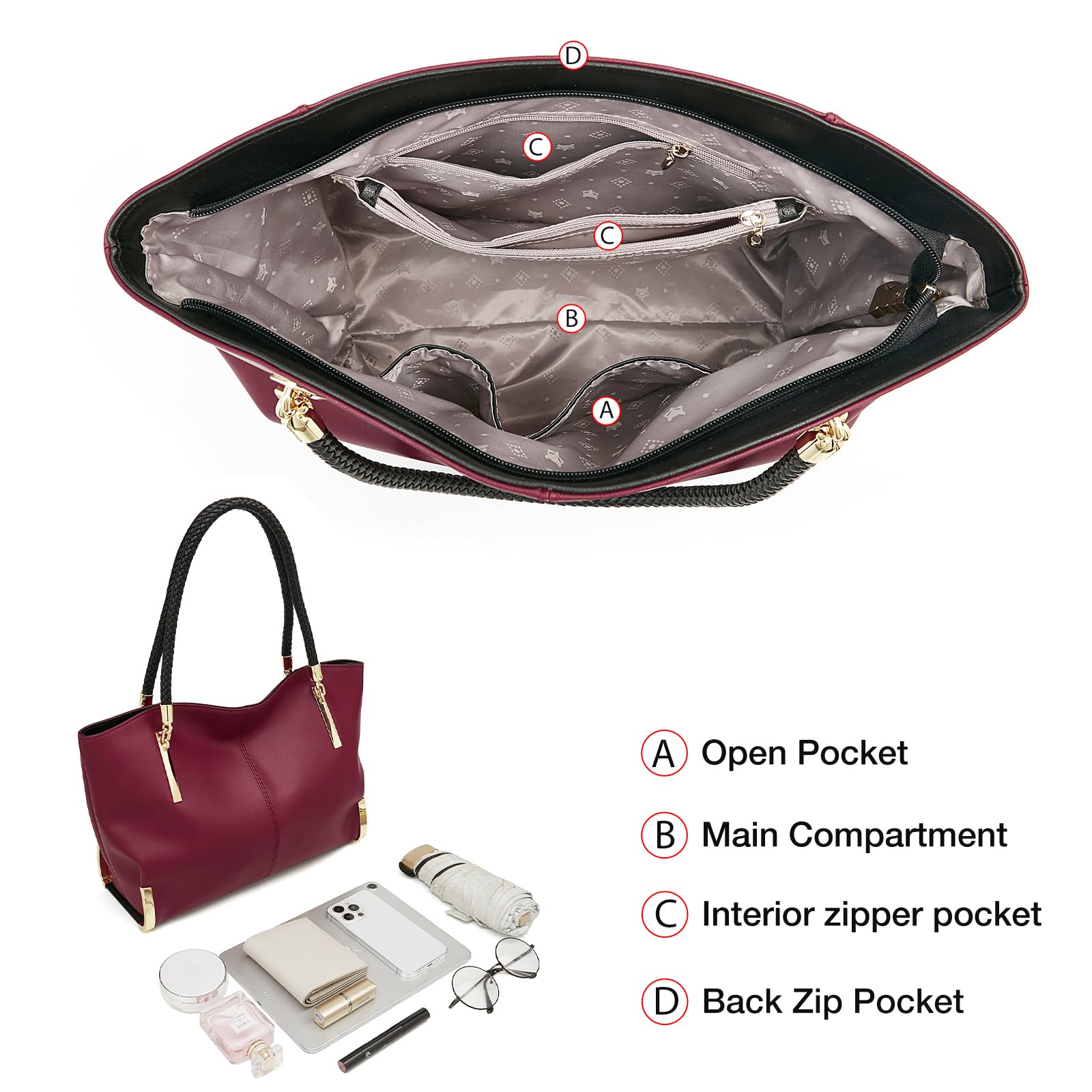 FOXLOVER Large Capacity Tote Handbags for Women, Women's Top-handle Bags Fashion Shoulder Bags Purses Minimalist design