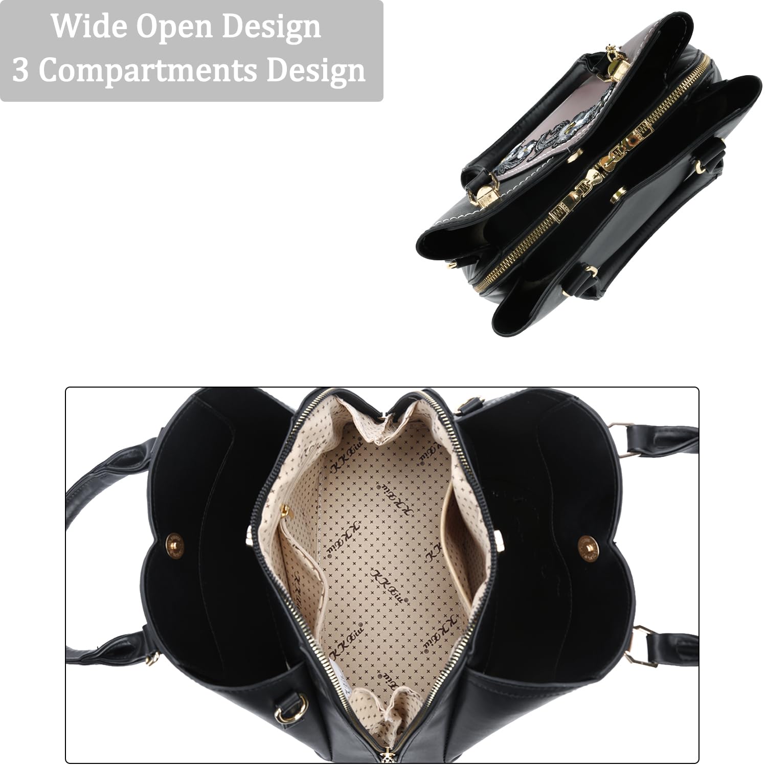 KKXIU Triple Compartments Purses and Handbags for Women Fashion Ladies Satchel Shoulder Top Handle Bag