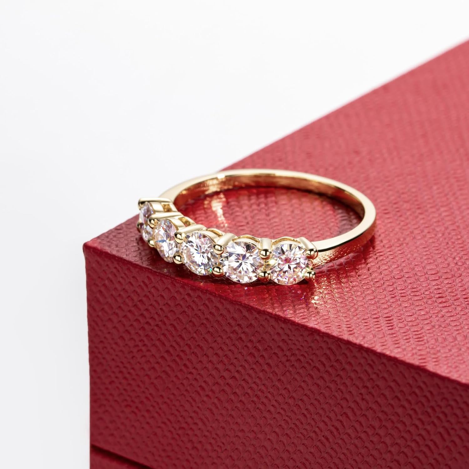 CADYNO 14K White Gold/Yellow Gold Half Eternity Ring, 0.7-1.5 CTTW Moissanite Lab Grown Created Diamond, D Color and VVS, Solid Real Gold Wedding Ring for Women
