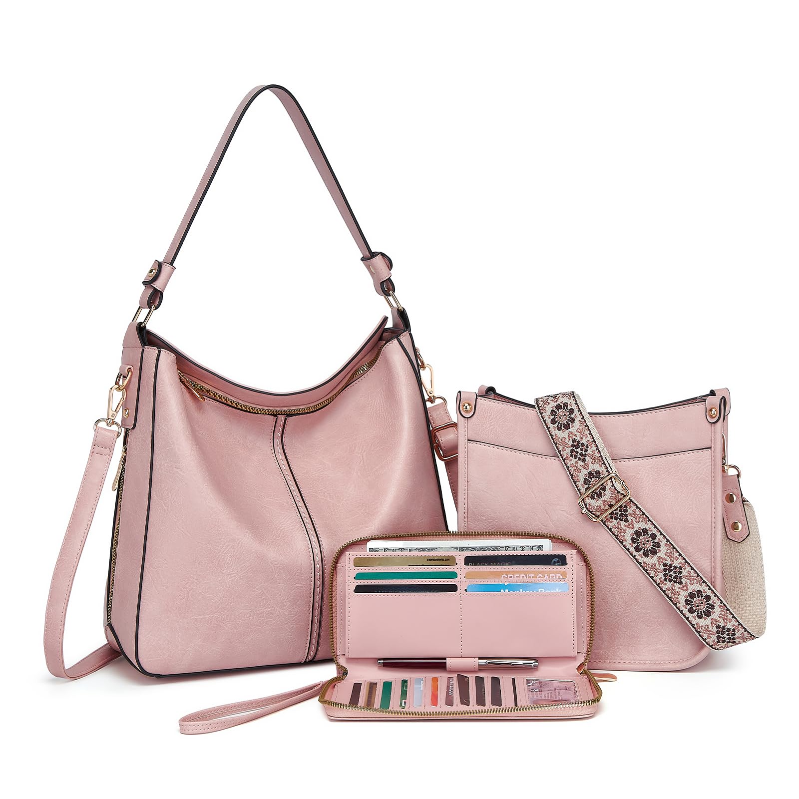 Purses for Women 3PCS, Crossbody Bags Set Large Leather Purse Shoulder Handbags with Wallet Adjustable Straps for Ladies Tote