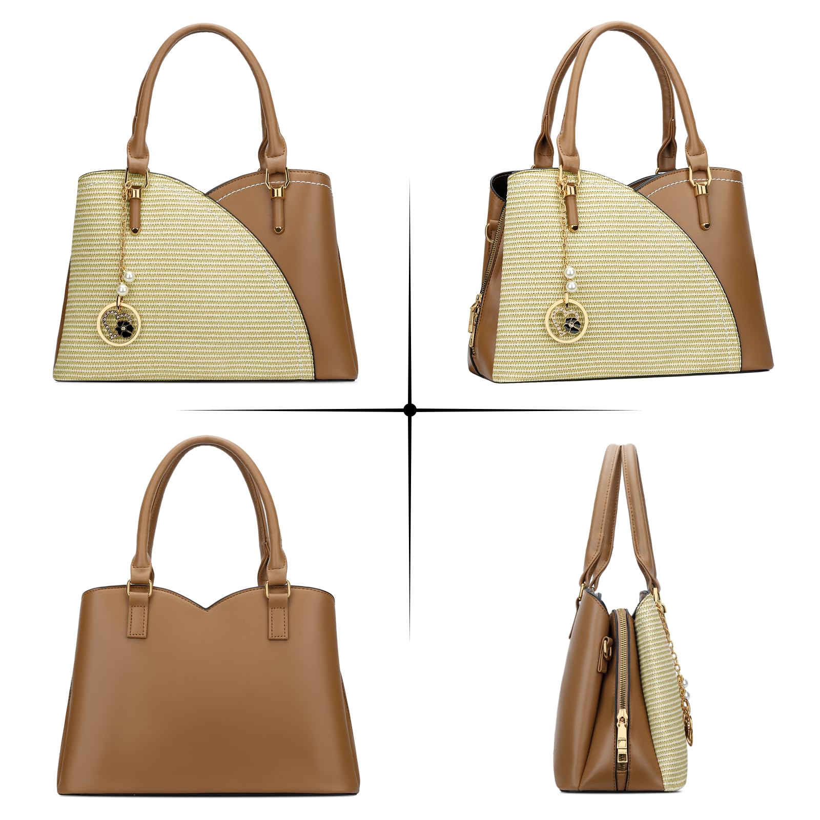 KKXIU Triple Compartments Purses and Handbags for Women Fashion Ladies Satchel Shoulder Top Handle Bag
