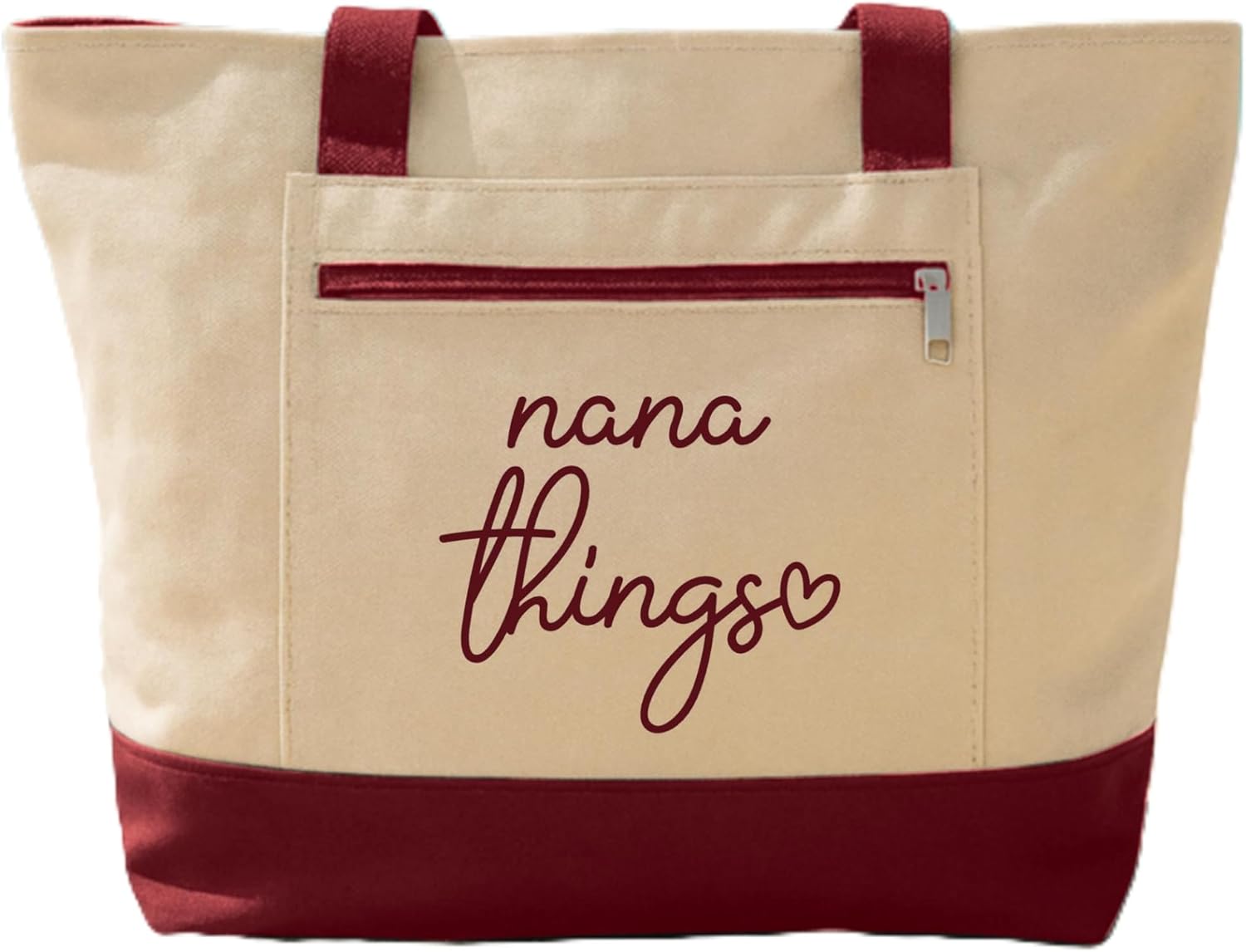 Voila Print Custom Tote Bag with Zipper, Nana Things Personalized Tote, Custom Canvas Bag Nana Gift, Grandma Tote Bag, Beach Bachelorette Lake Trip Tote, VP26029