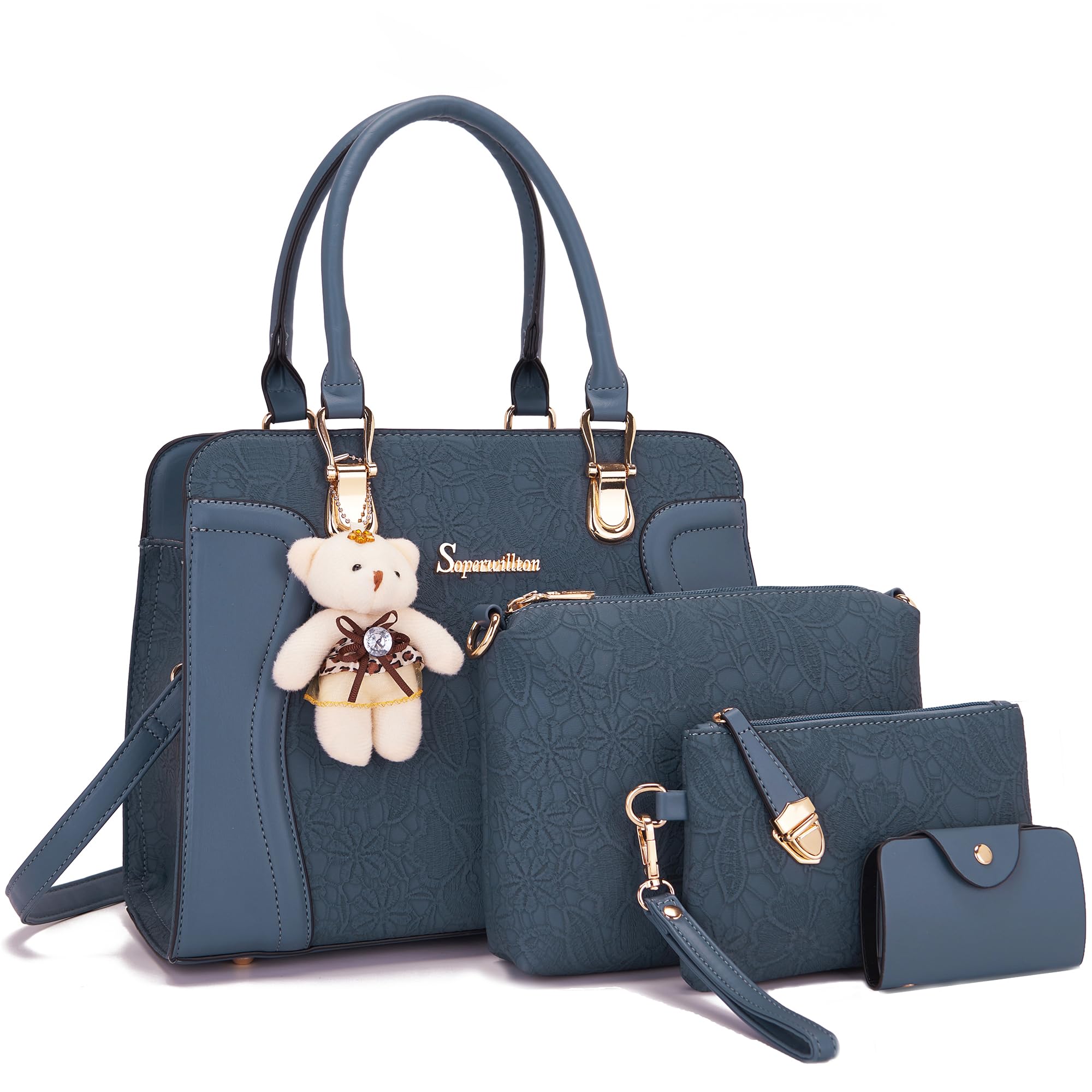 Women's Fashion Handbags Tote Bags Shoulder Bag Top Handle Satchel Purse Set 4pcs