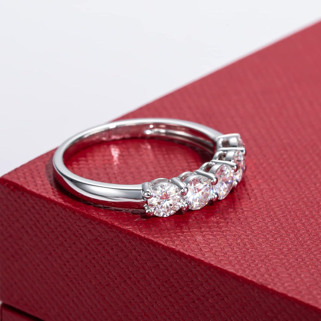 CADYNO 14K White Gold/Yellow Gold Half Eternity Ring, 0.7-1.5 CTTW Moissanite Lab Grown Created Diamond, D Color and VVS, Solid Real Gold Wedding Ring for Women