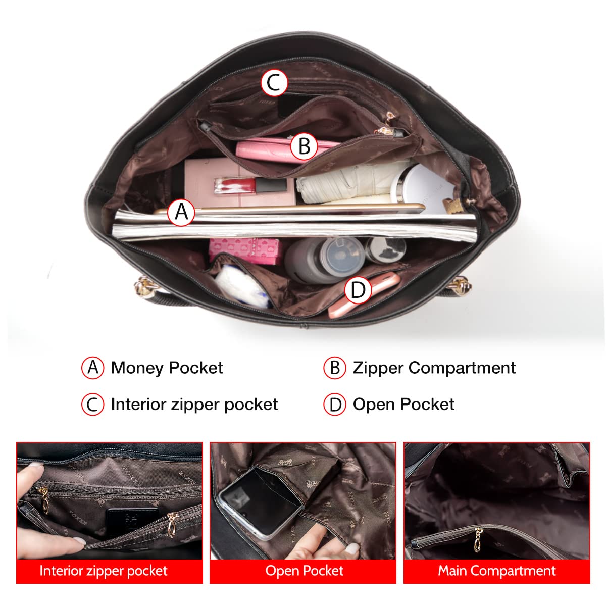 FOXLOVER Large Capacity Tote Handbags for Women, Women's Top-handle Bags Fashion Shoulder Bags Purses Minimalist design