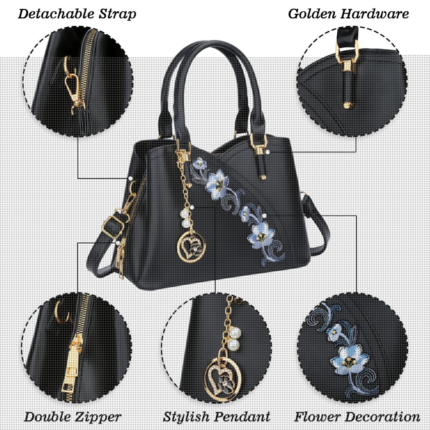 KKXIU Triple Compartments Purses and Handbags for Women Fashion Ladies Satchel Shoulder Top Handle Bag