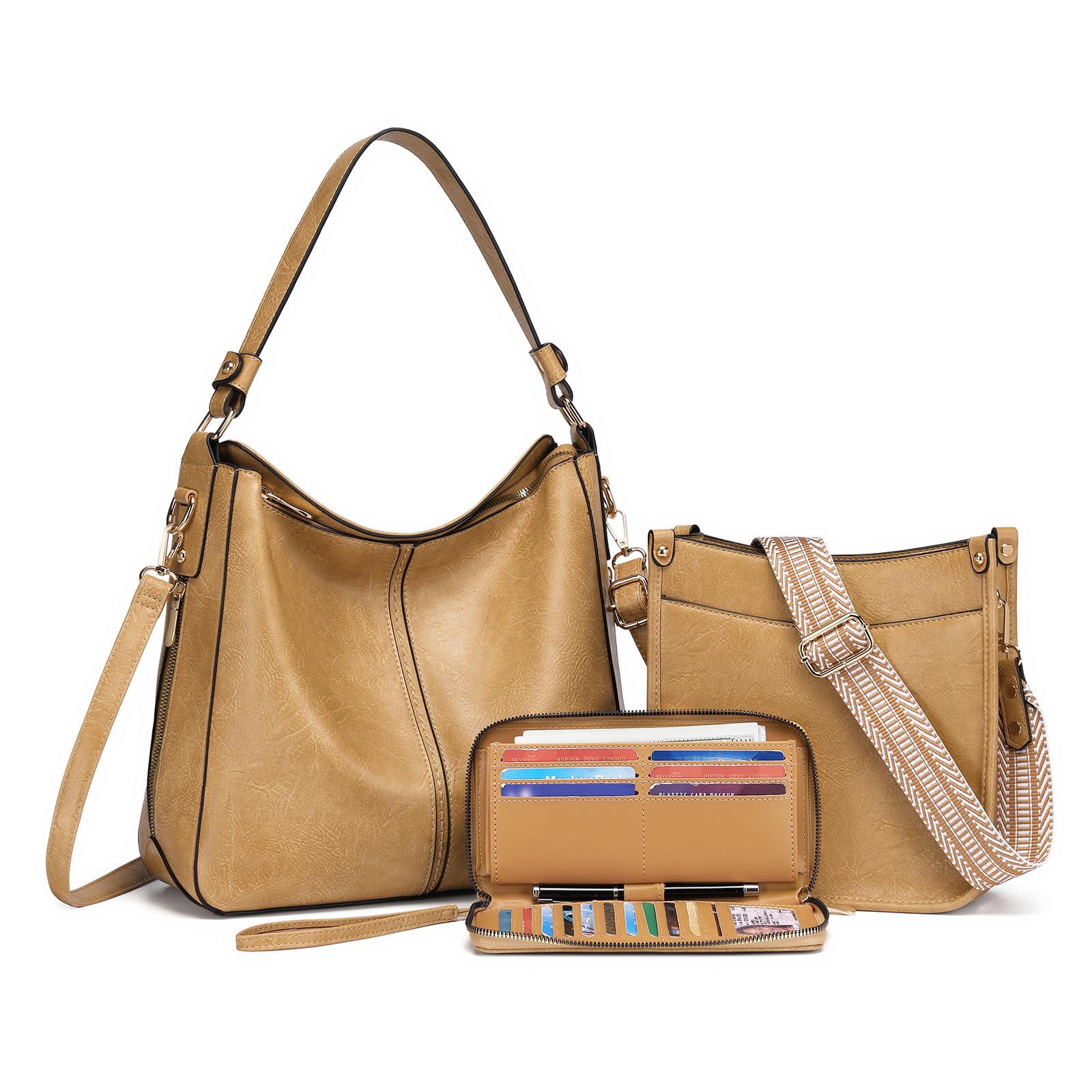 Purses for Women 3PCS, Crossbody Bags Set Large Leather Purse Shoulder Handbags with Wallet Adjustable Straps for Ladies Tote