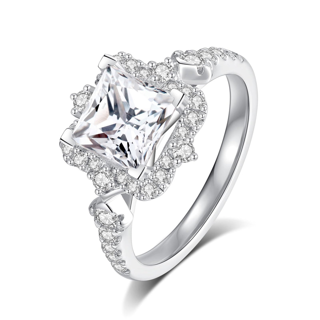 Moissanite Engagement Rings for Women,D Color VVS1 Princess Cut Moissanite Ring 925 Sterling Silver Plated 18K White Gold Wedding Ring
