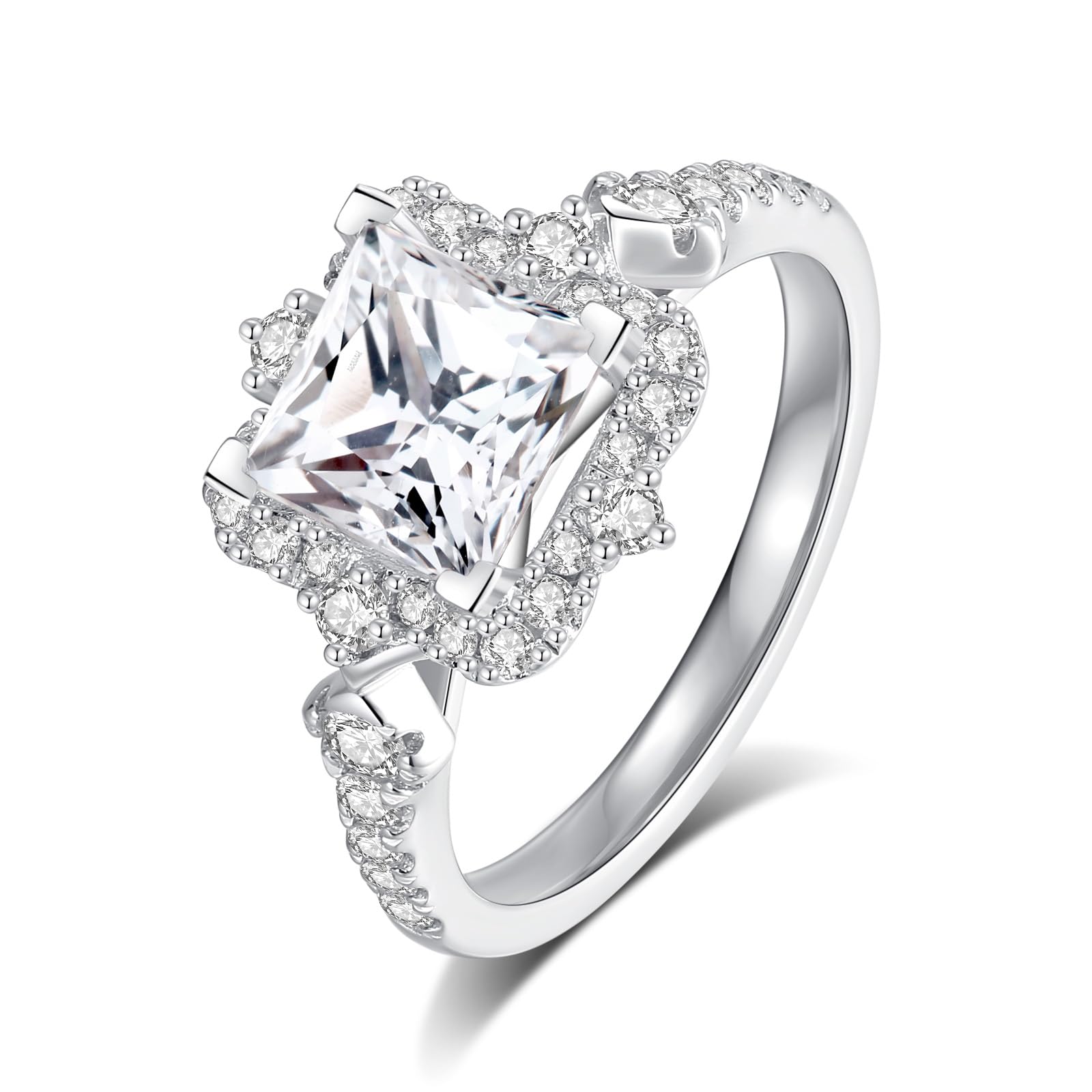 Moissanite Engagement Rings for Women,D Color VVS1 Princess Cut Moissanite Ring 925 Sterling Silver Plated 18K White Gold Wedding Ring