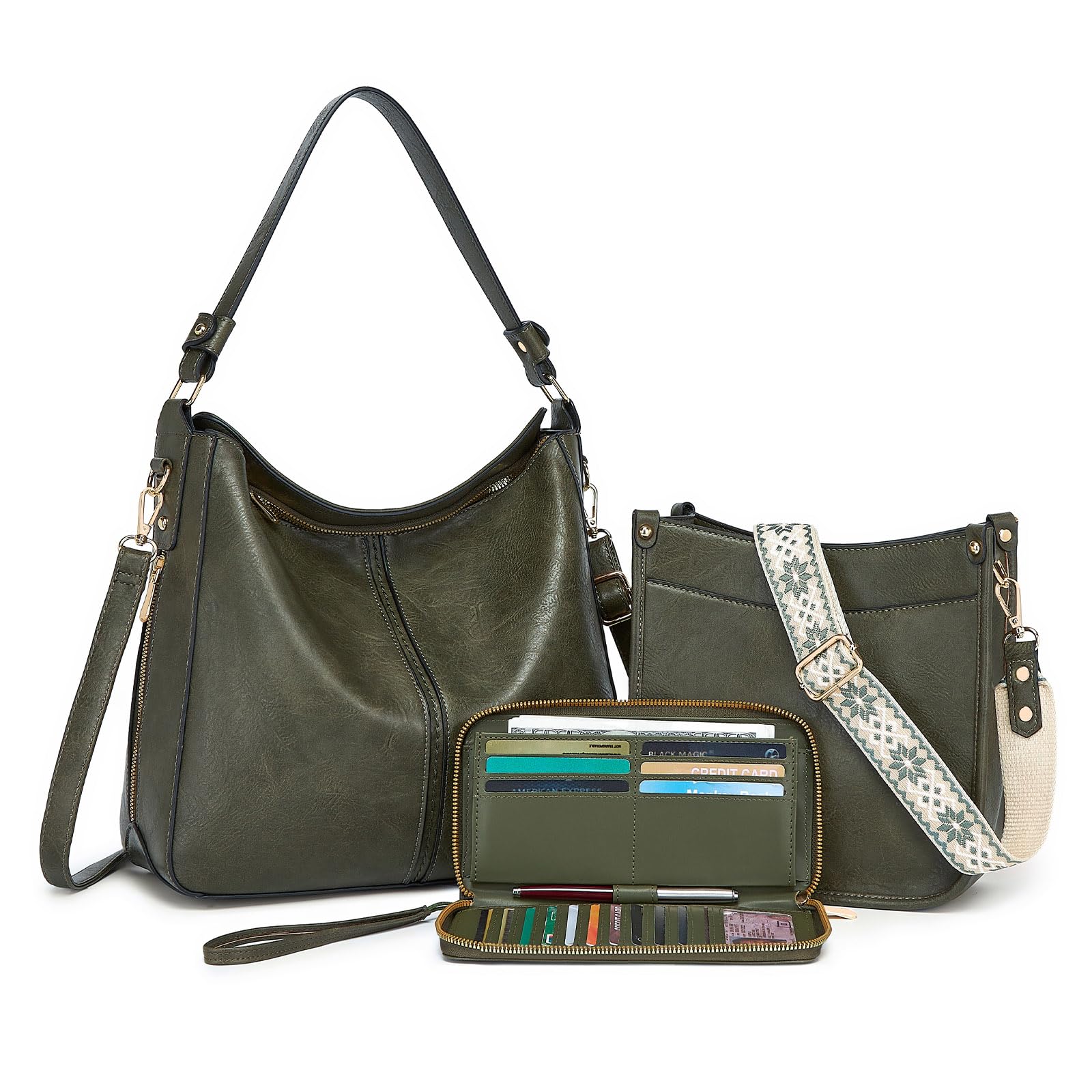 Purses for Women 3PCS, Crossbody Bags Set Large Leather Purse Shoulder Handbags with Wallet Adjustable Straps for Ladies Tote