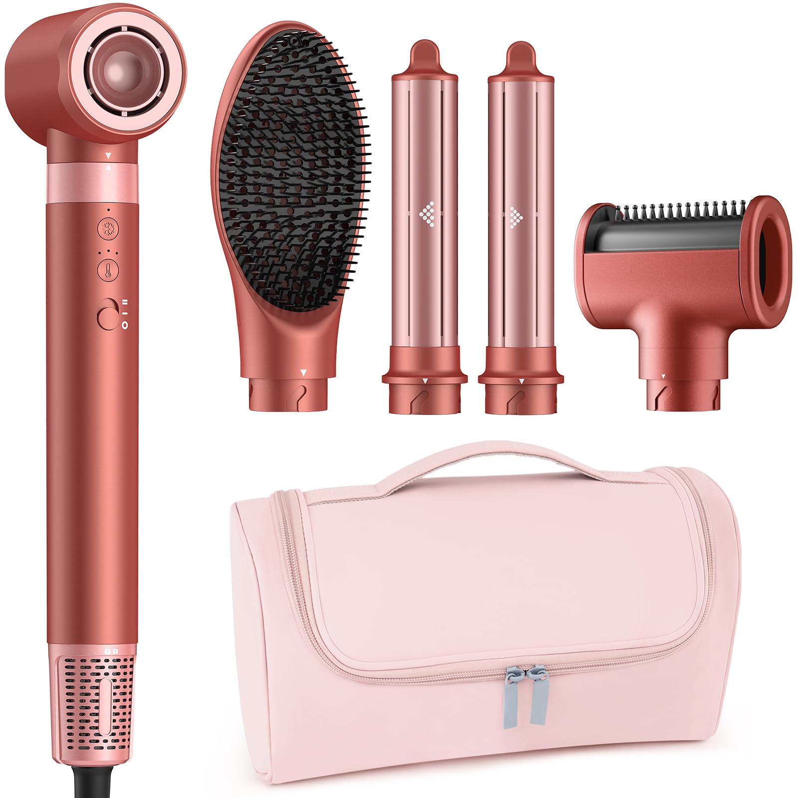 5 in 1 Hot Air Styler Wrap - High-Speed Hair Dryer, Volumizing Brush with Auto Curlers, Fast Drying & Frizz-Free Styling Straightening, No Heat Damage, Includes Travel Bag, Gift for Women