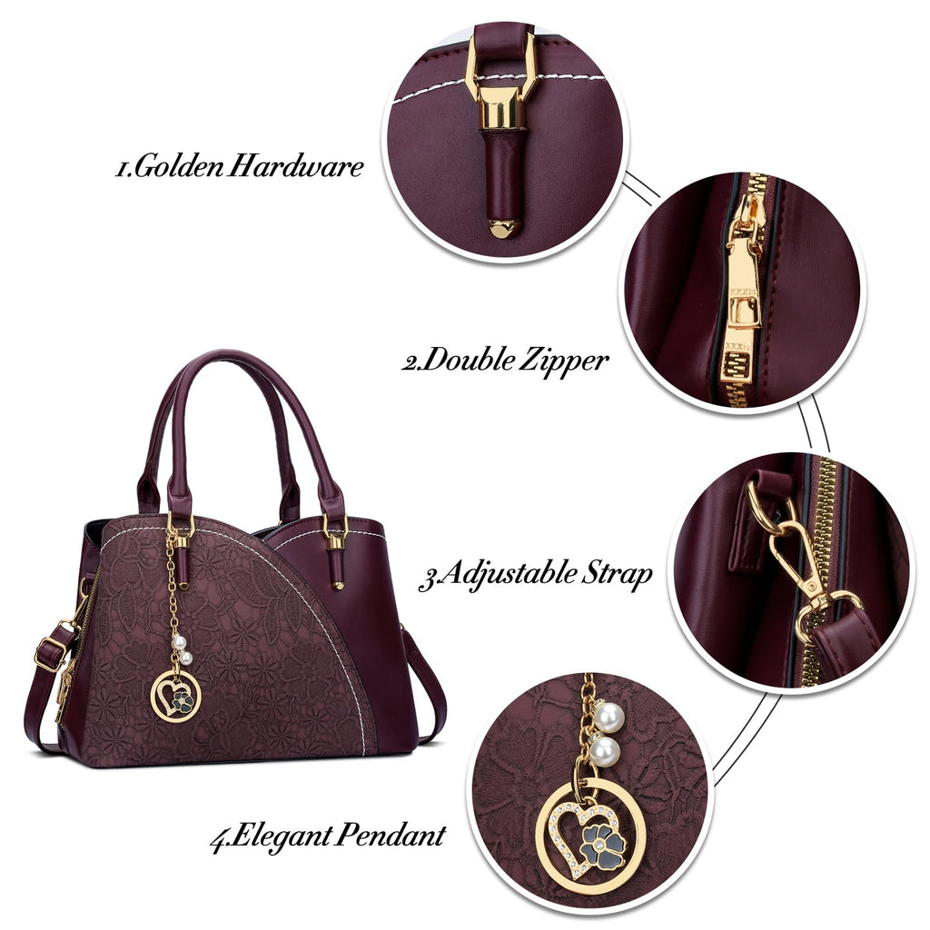 KKXIU Triple Compartments Purses and Handbags for Women Fashion Ladies Satchel Shoulder Top Handle Bag