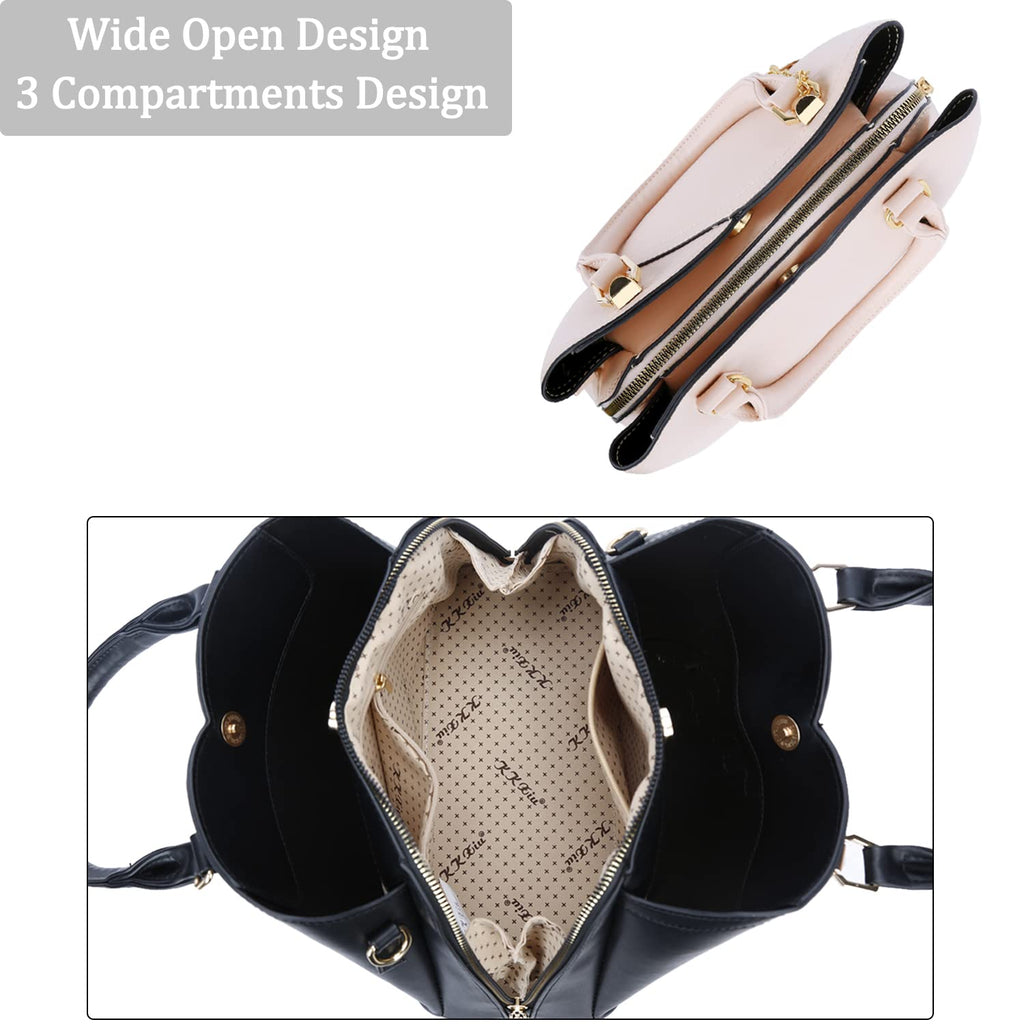 KKXIU Triple Compartments Purses and Handbags for Women Fashion Ladies Satchel Shoulder Top Handle Bag
