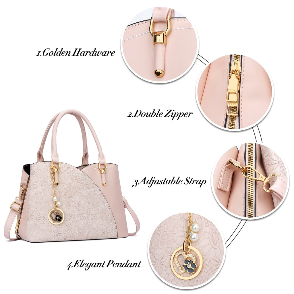 KKXIU Triple Compartments Purses and Handbags for Women Fashion Ladies Satchel Shoulder Top Handle Bag
