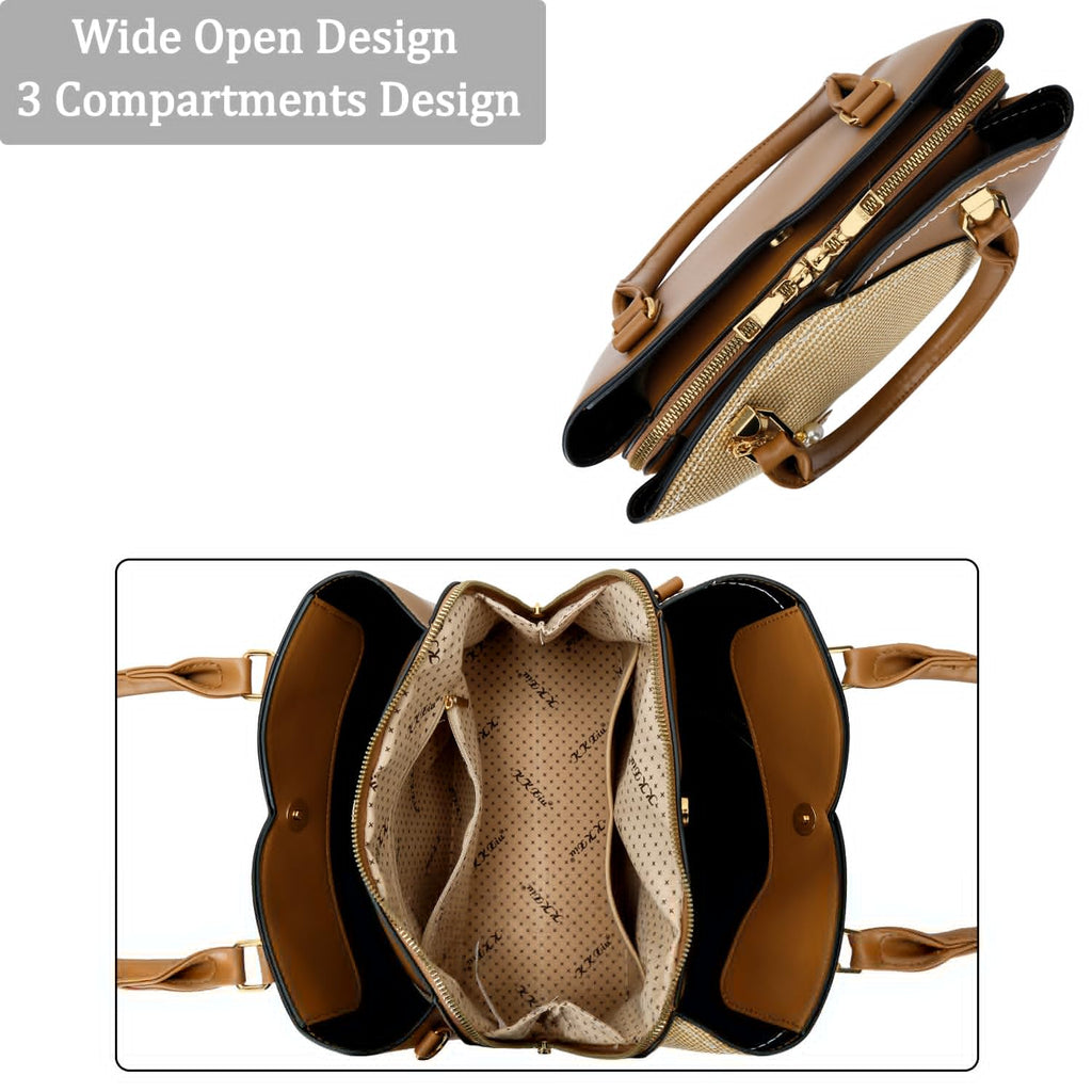 KKXIU Triple Compartments Purses and Handbags for Women Fashion Ladies Satchel Shoulder Top Handle Bag