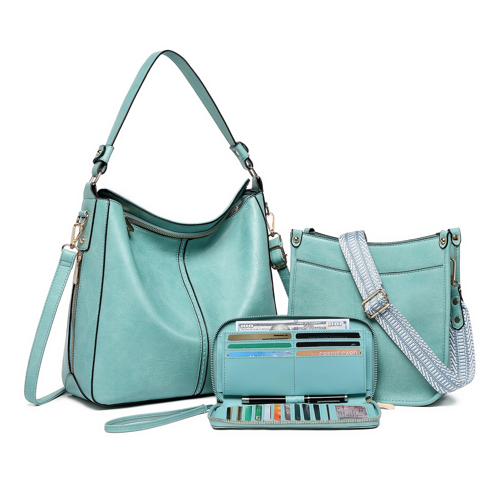 Purses for Women 3PCS, Crossbody Bags Set Large Leather Purse Shoulder Handbags with Wallet Adjustable Straps for Ladies Tote