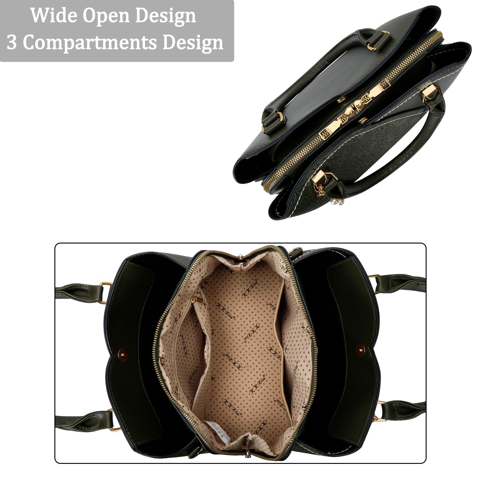 KKXIU Triple Compartments Purses and Handbags for Women Fashion Ladies Satchel Shoulder Top Handle Bag