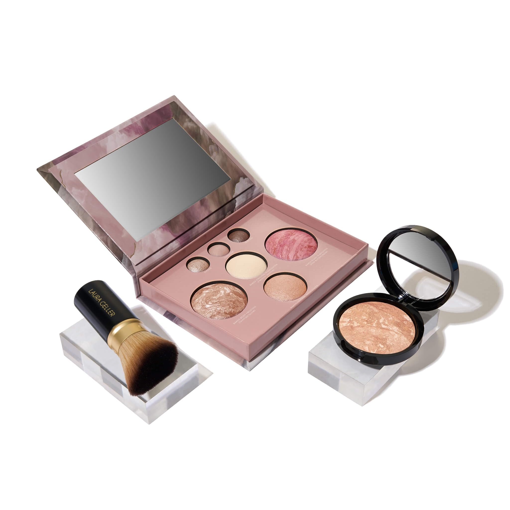 LAURA GELLER NEW YORK Baked Starter Kit: Medium - Best of the Best Full Face Palette + Baked Balance-n-Brighten Powder Foundation + Retractable Angled Kabuki Brush Set