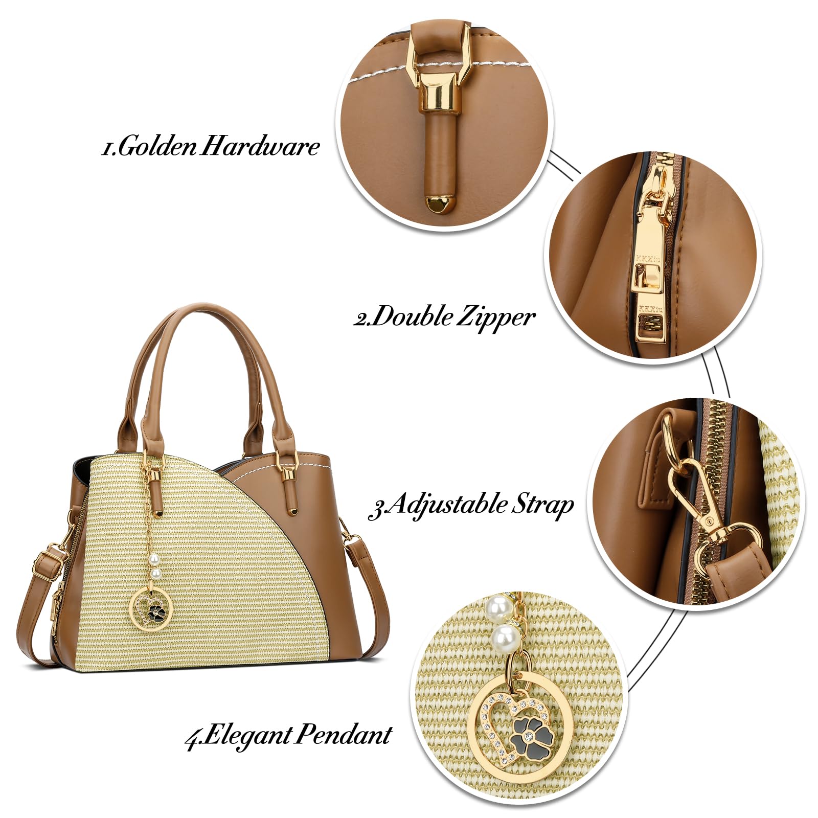 KKXIU Triple Compartments Purses and Handbags for Women Fashion Ladies Satchel Shoulder Top Handle Bag