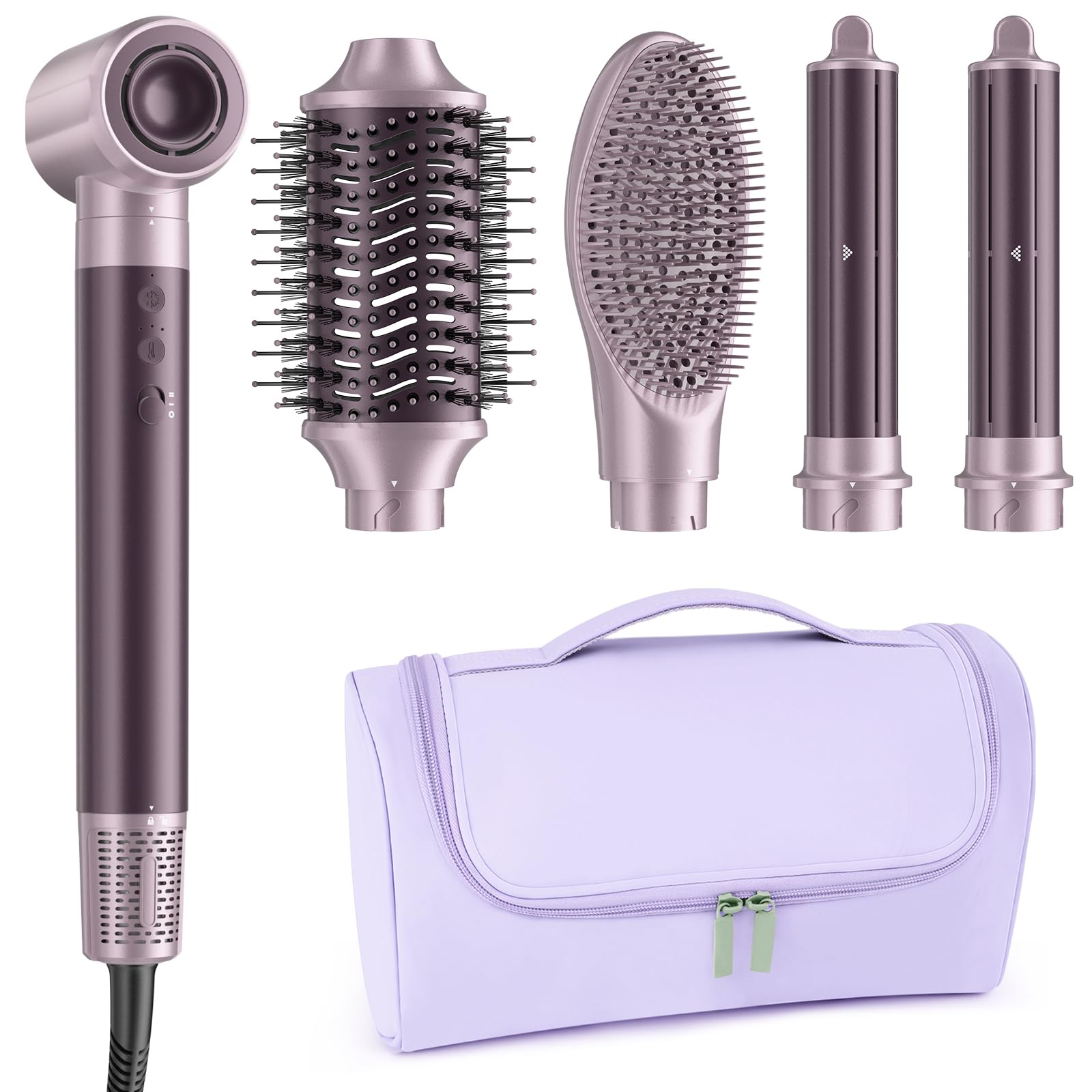 5 in 1 Hot Air Styler Wrap - High-Speed Hair Dryer, Volumizing Brush with Auto Curlers, Fast Drying & Frizz-Free Styling Straightening, No Heat Damage, Includes Travel Bag, Gift for Women
