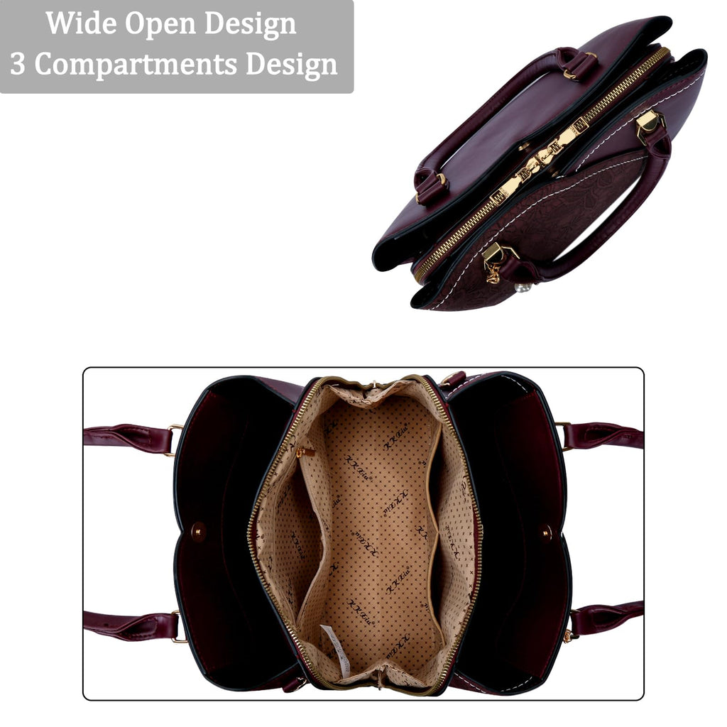 KKXIU Triple Compartments Purses and Handbags for Women Fashion Ladies Satchel Shoulder Top Handle Bag