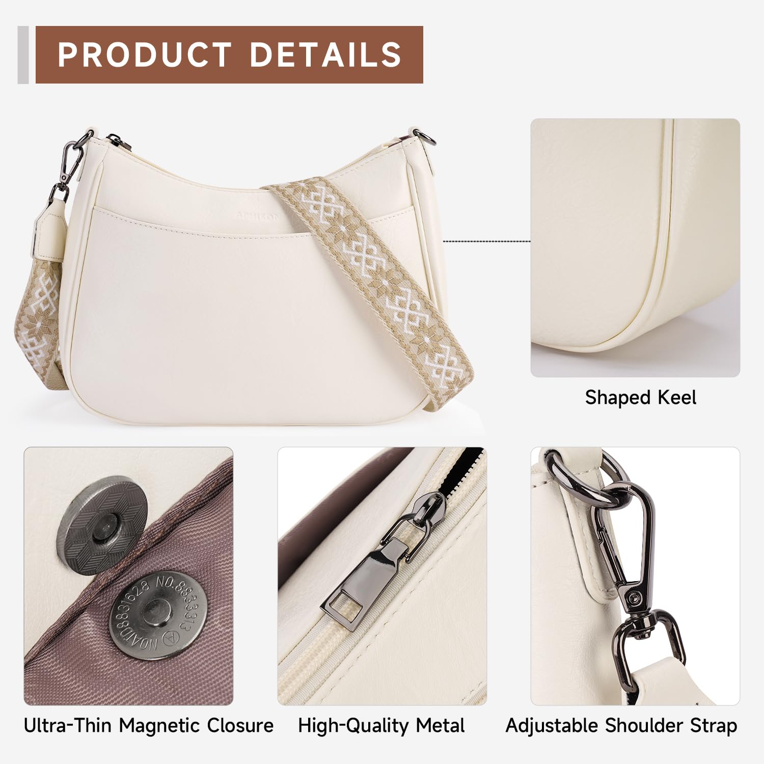 APHISON Trendy Leather Crossbody Purse with Adjustable Strap, Women's Shoulder Handbag