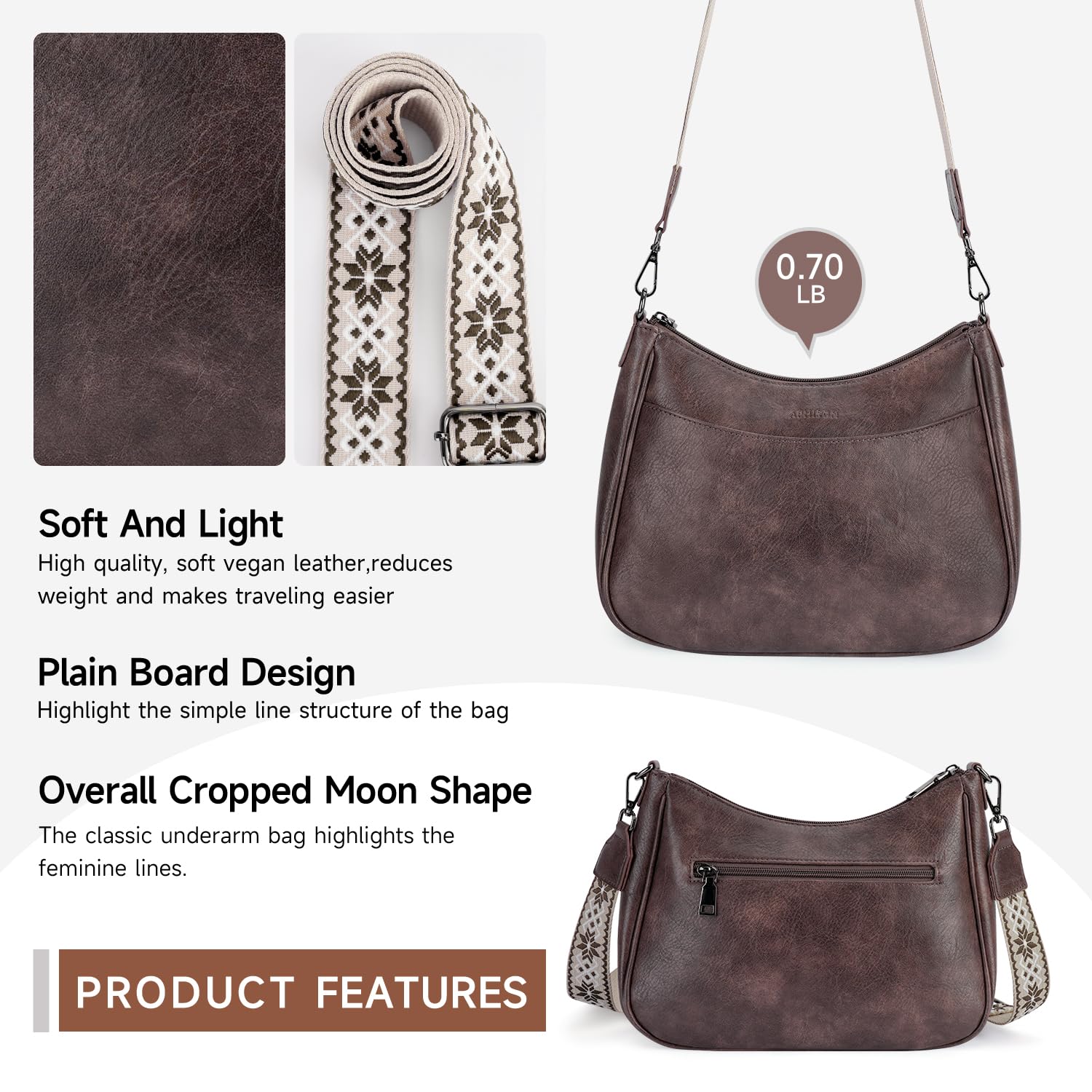 APHISON Trendy Leather Crossbody Purse with Adjustable Strap, Women's Shoulder Handbag
