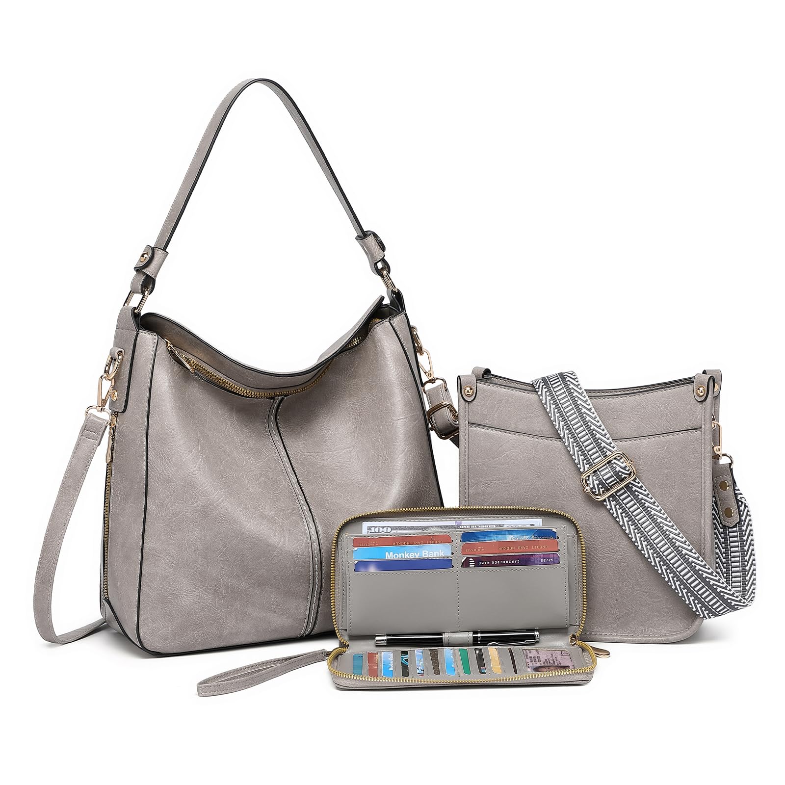 Purses for Women 3PCS, Crossbody Bags Set Large Leather Purse Shoulder Handbags with Wallet Adjustable Straps for Ladies Tote