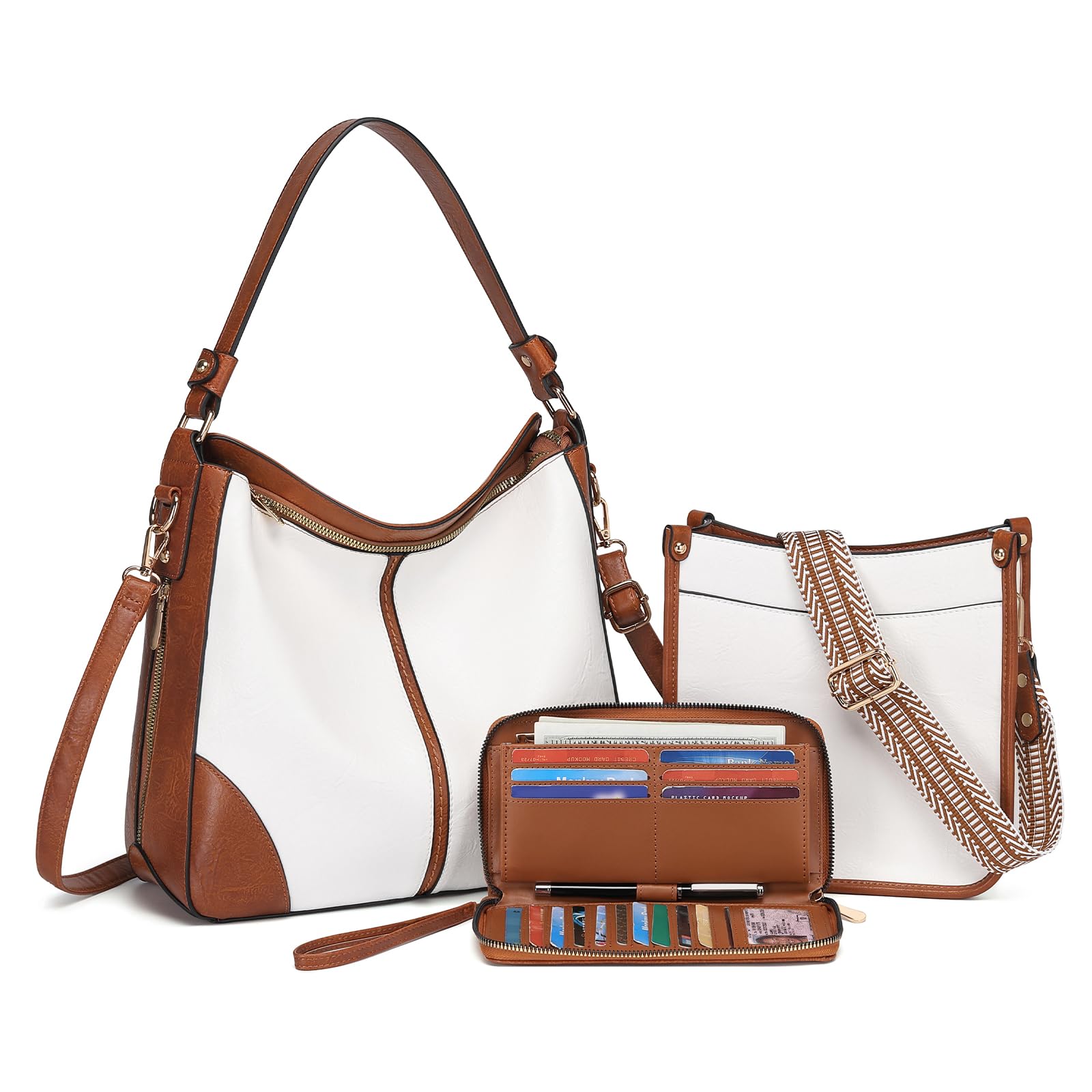Purses for Women 3PCS, Crossbody Bags Set Large Leather Purse Shoulder Handbags with Wallet Adjustable Straps for Ladies Tote