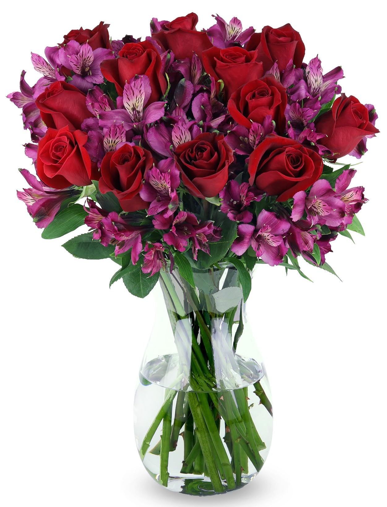 Benchmark Bouquets - Charming Roses & Alstroemeria (Glass Vase Included) - Fresh Flowers for Delivery - Gift for Graduation, Birthday, Anniversary, Sympathy, Get Well, Congratulations