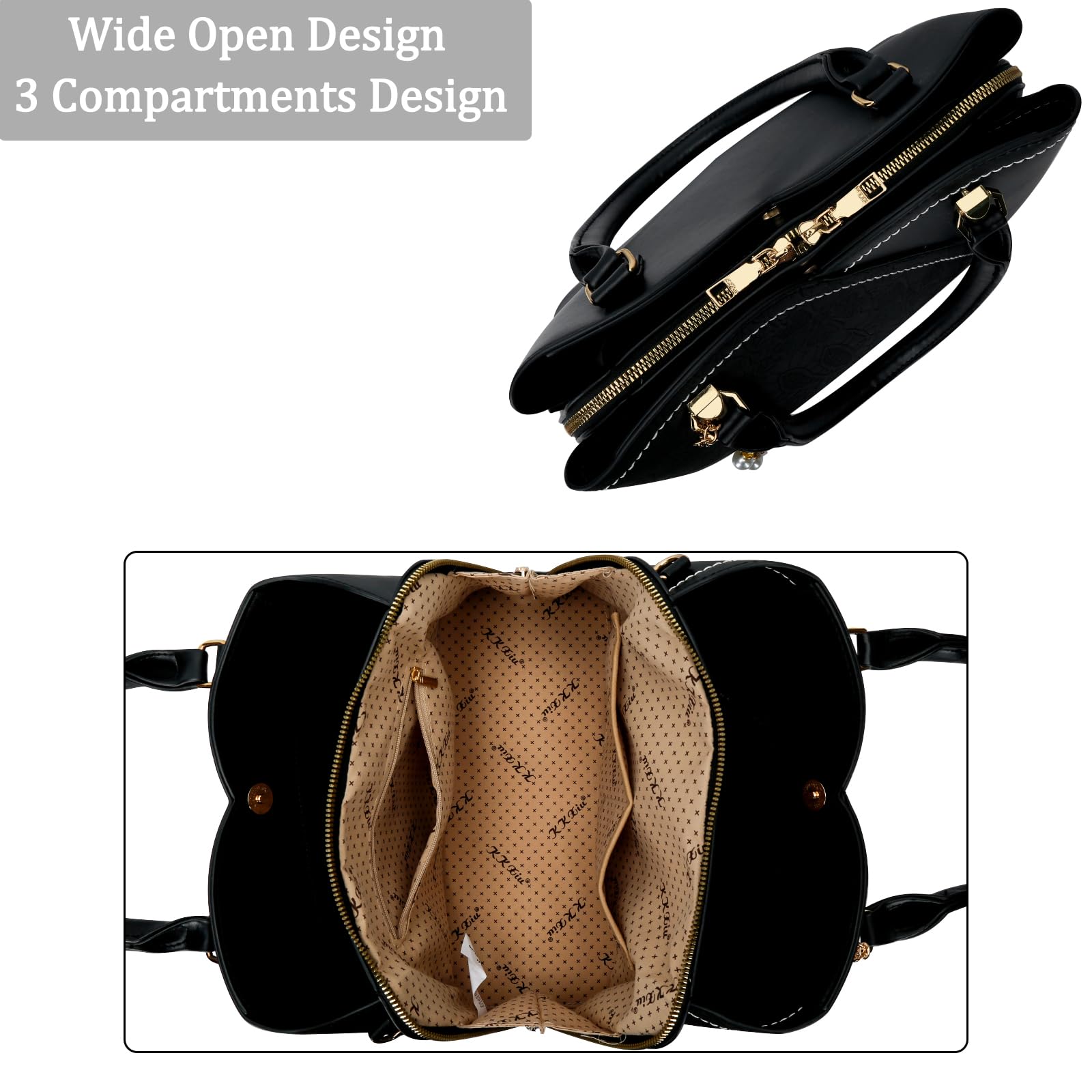 KKXIU Triple Compartments Purses and Handbags for Women Fashion Ladies Satchel Shoulder Top Handle Bag