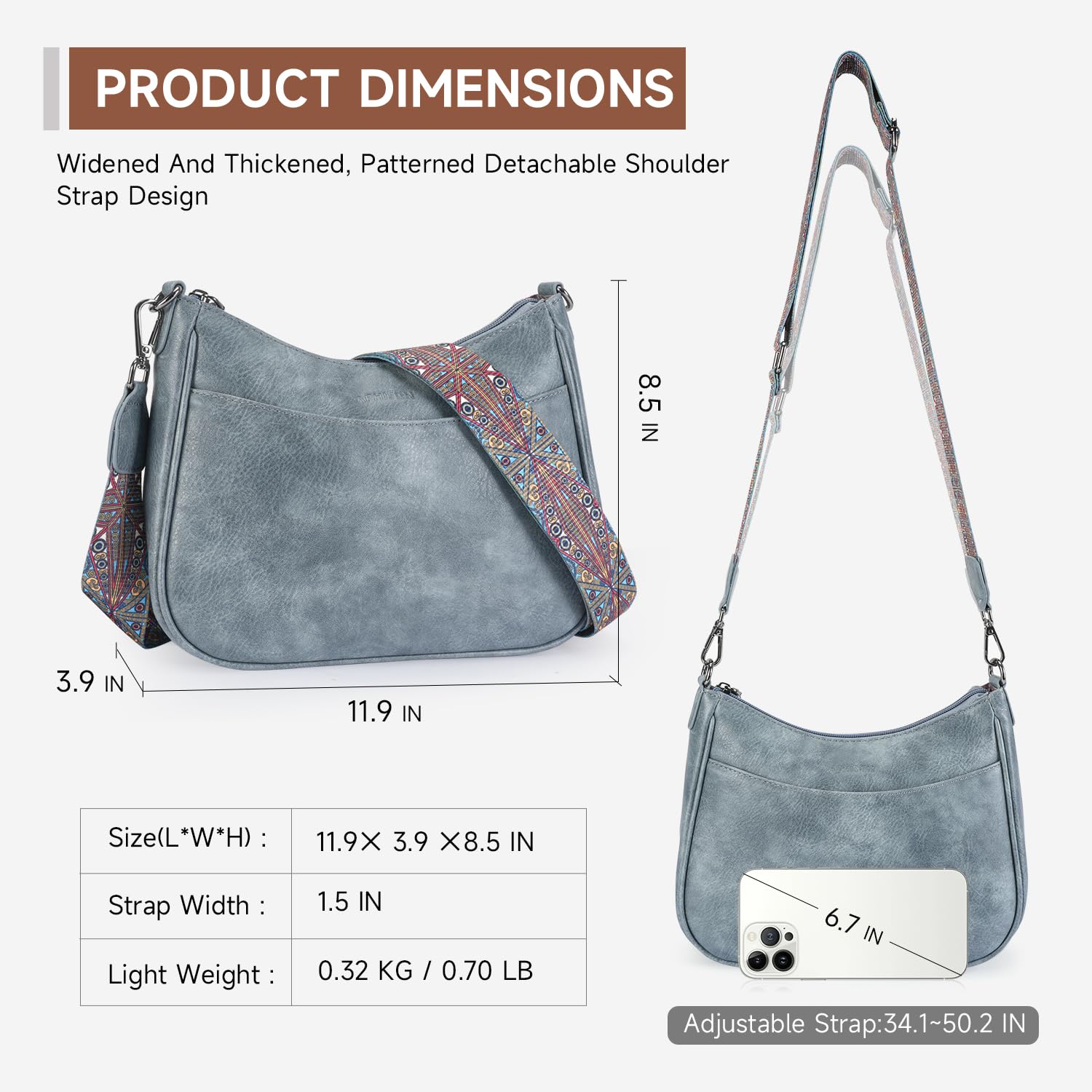 APHISON Trendy Leather Crossbody Purse with Adjustable Strap, Women's Shoulder Handbag