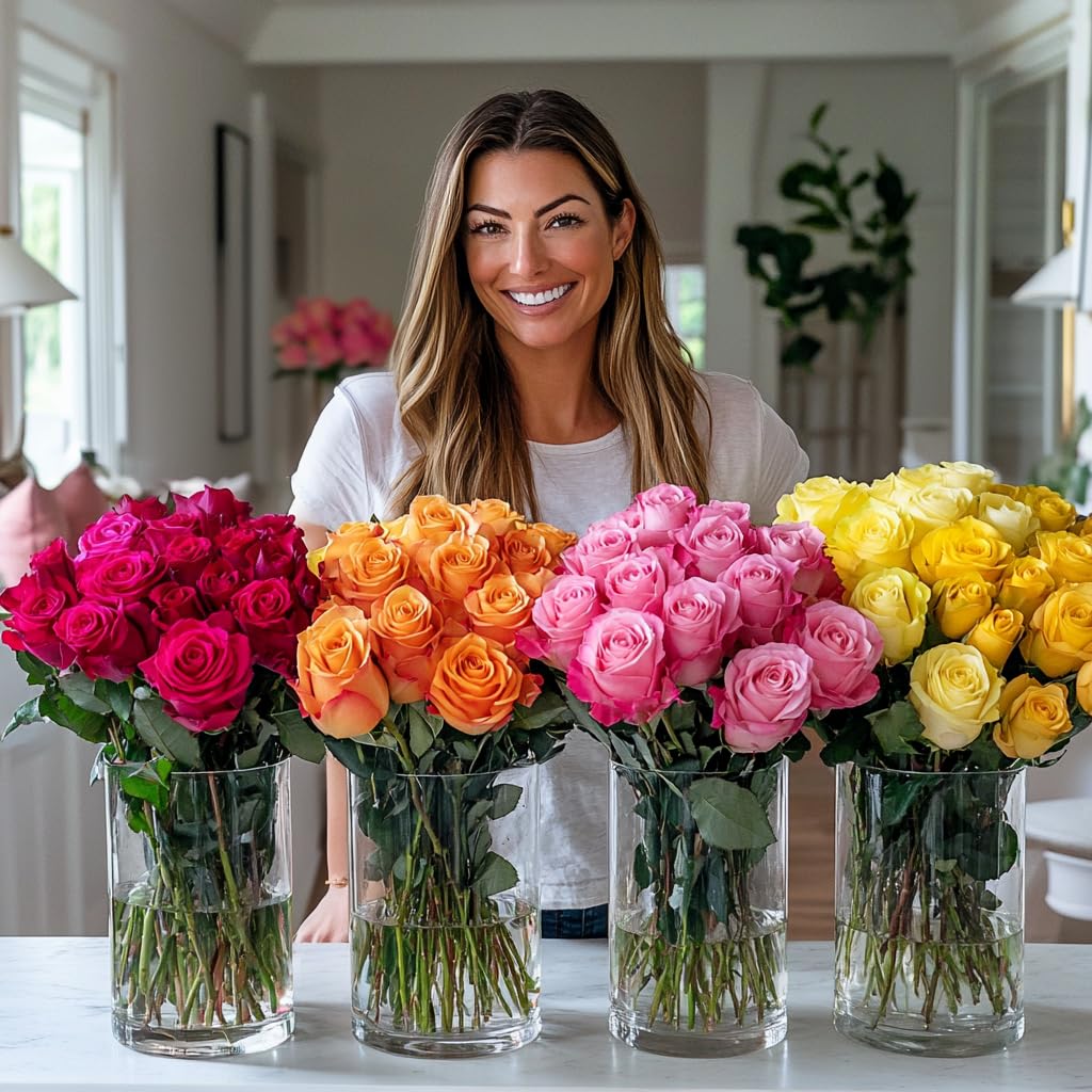 GlobalRose 100 Assorted Roses Bouquet - Responsibly Sourced Roses Fresh Flowers - Hand-Picked Flowers Fresh Bouquet for Mother's Day, Birthday & Special Occasions (4 Bunches of 25 Stems)