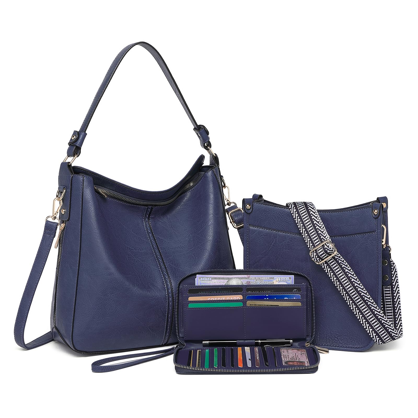 Purses for Women 3PCS, Crossbody Bags Set Large Leather Purse Shoulder Handbags with Wallet Adjustable Straps for Ladies Tote