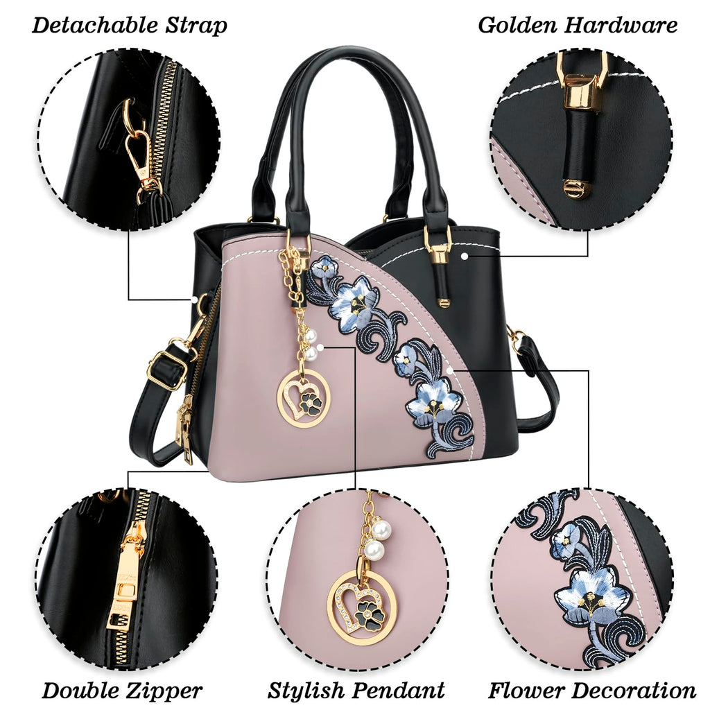 KKXIU Triple Compartments Purses and Handbags for Women Fashion Ladies Satchel Shoulder Top Handle Bag