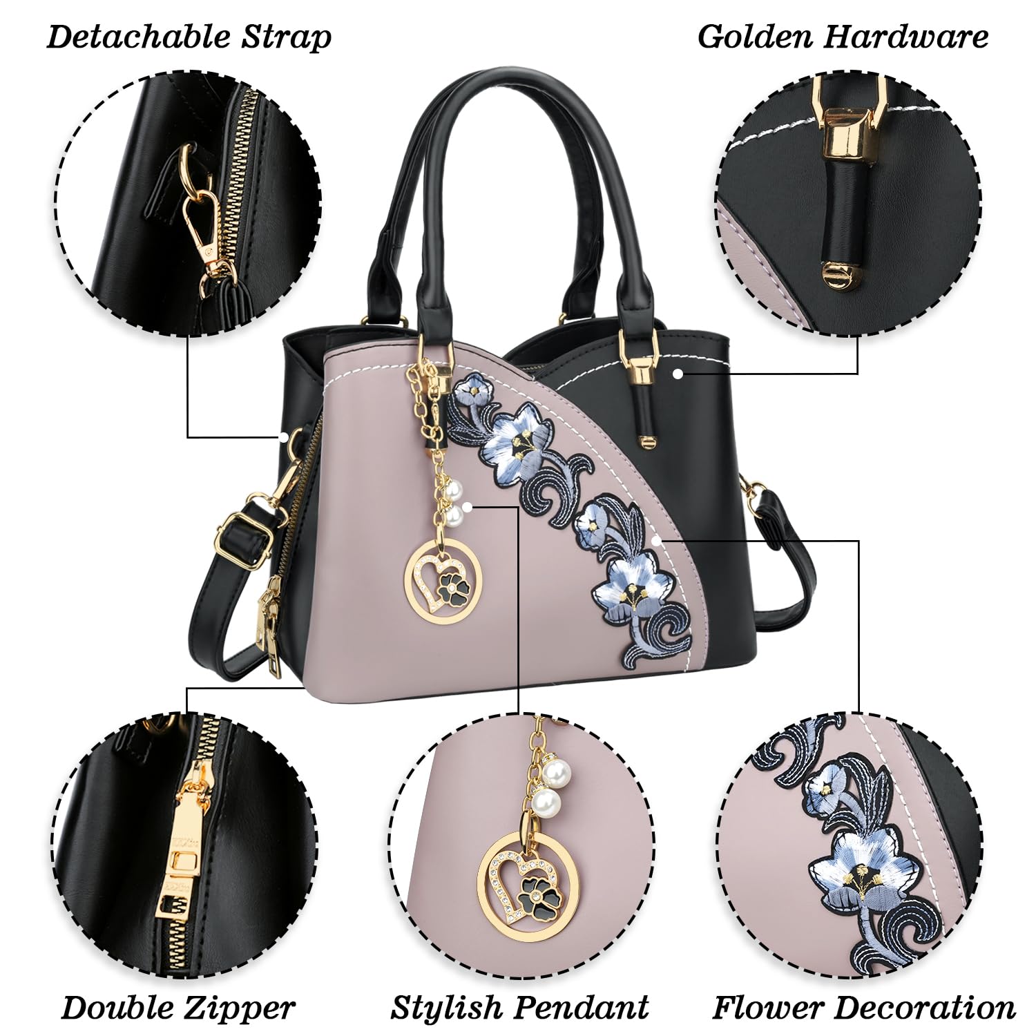 KKXIU Triple Compartments Purses and Handbags for Women Fashion Ladies Satchel Shoulder Top Handle Bag