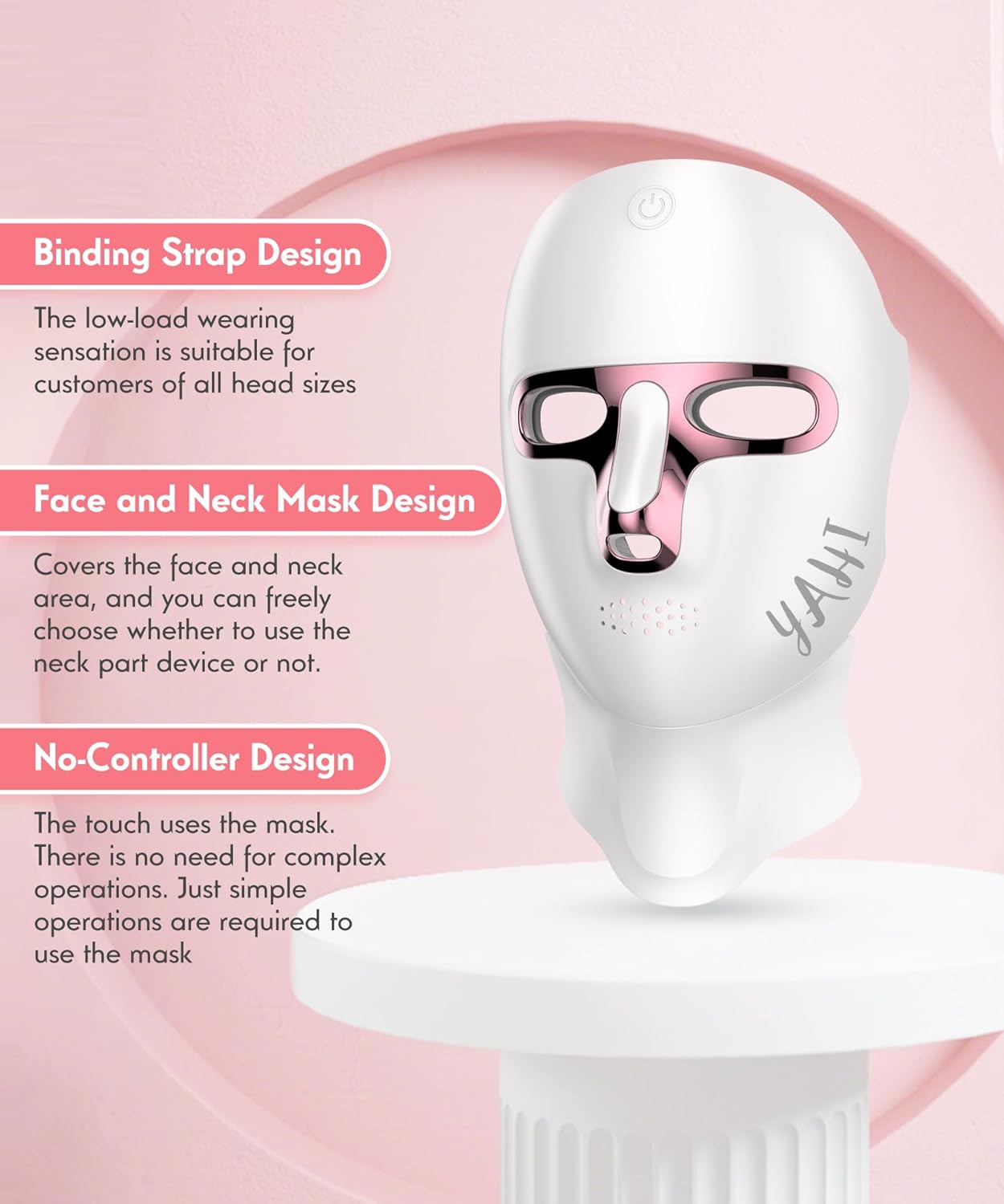 Yahi Red Light Therapy Mask for Face, Cordless 7-in-1 Red Light Mask with 850nm NIR LED Face Mask Light Therapy for Anti-Acne & Anti-Aging, USB-C rechargeable for Use at Home Work Travel, White