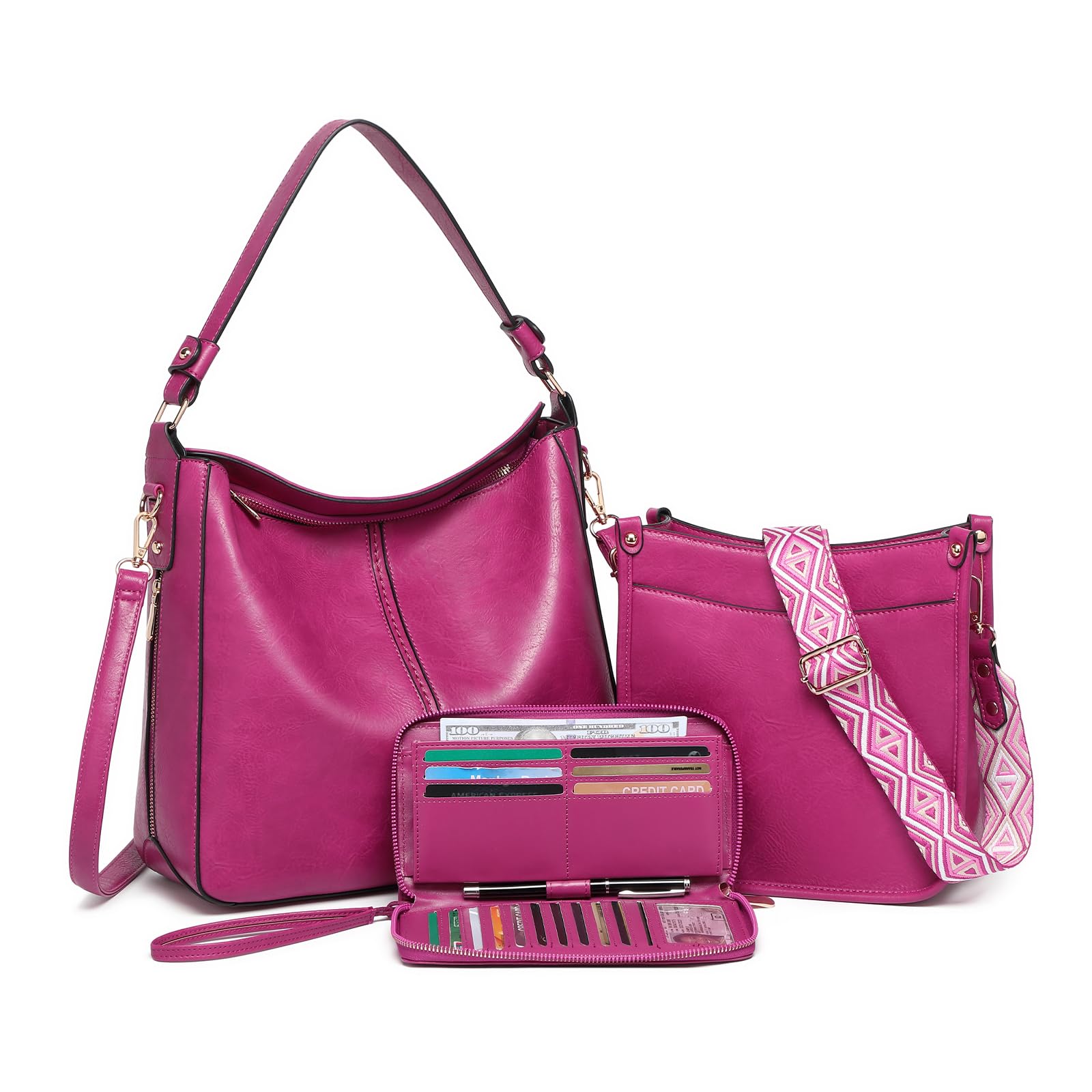 Purses for Women 3PCS, Crossbody Bags Set Large Leather Purse Shoulder Handbags with Wallet Adjustable Straps for Ladies Tote