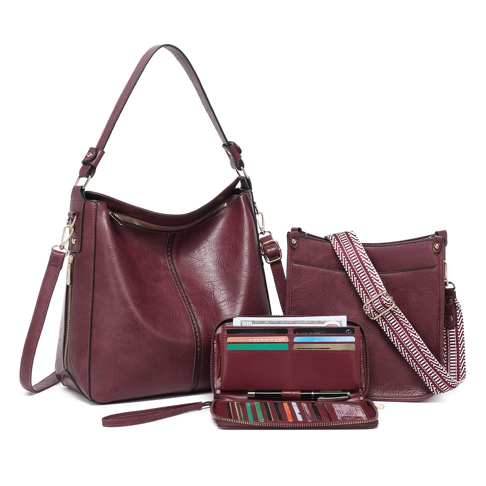 Purses for Women 3PCS, Crossbody Bags Set Large Leather Purse Shoulder Handbags with Wallet Adjustable Straps for Ladies Tote