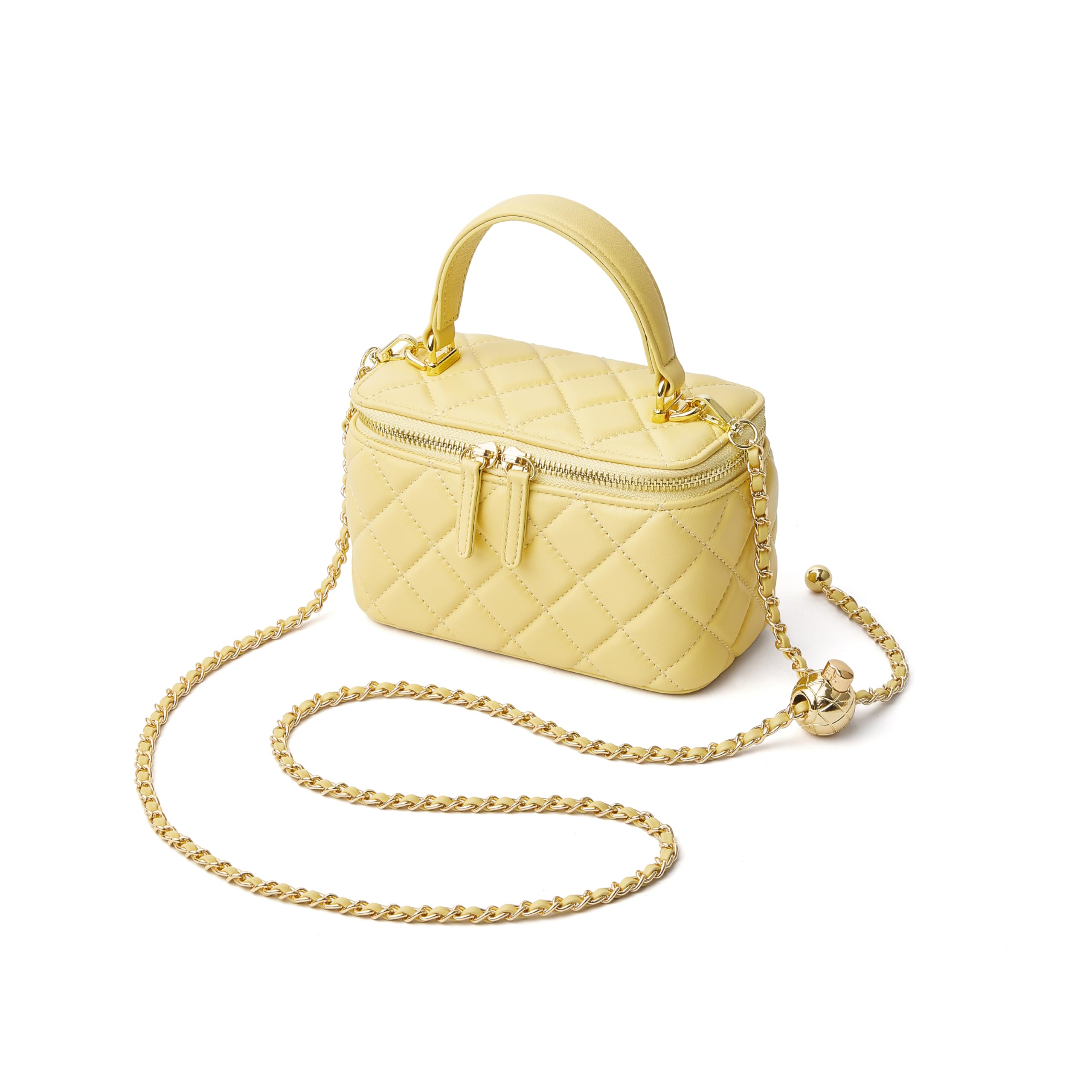 DORIS&JACKY Small Quilted Box Crossbody Purse For Women, Designer Lambskin Leather Mini Top Handle Tote Bag With Chain Strap