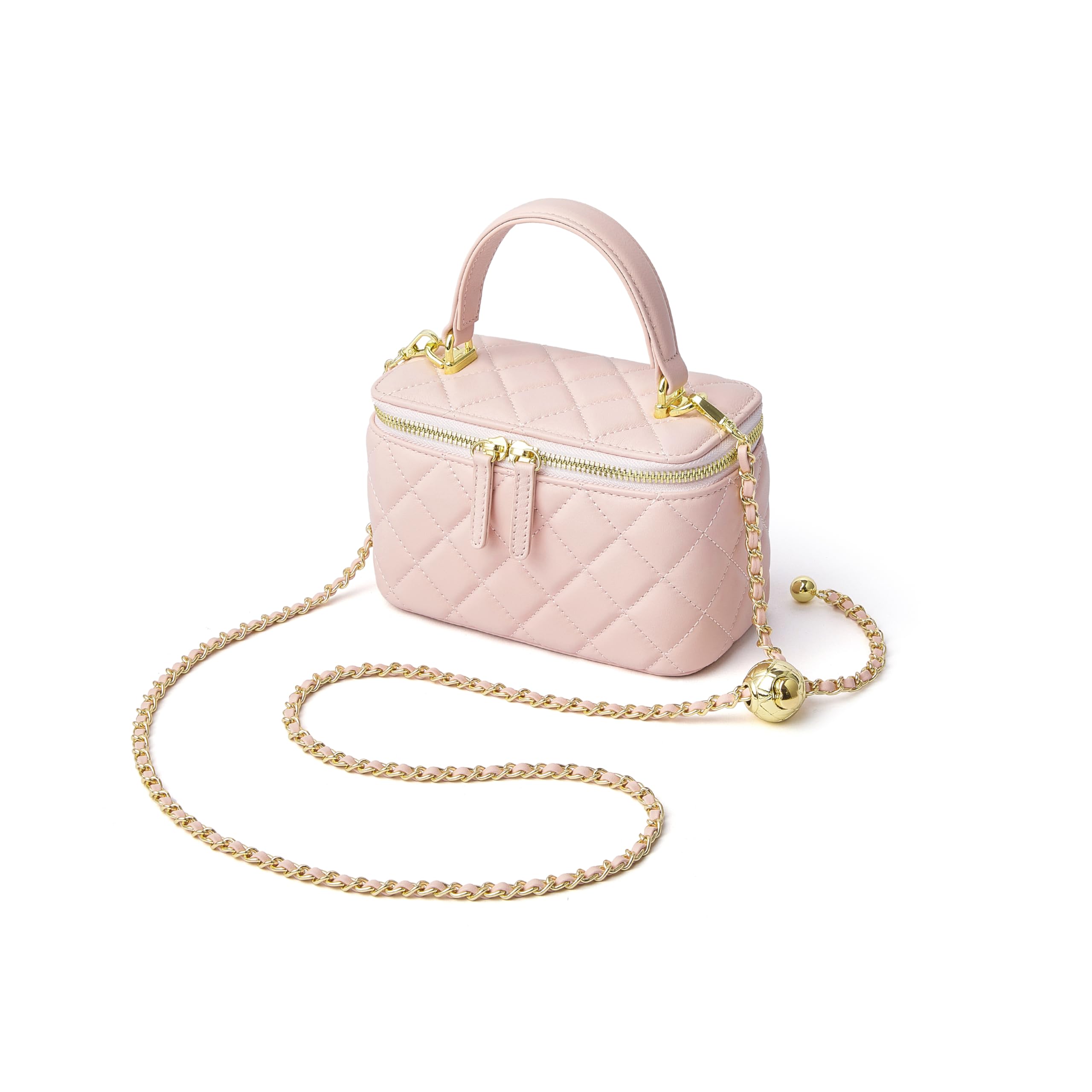 DORIS&JACKY Small Quilted Box Crossbody Purse For Women, Designer Lambskin Leather Mini Top Handle Tote Bag With Chain Strap
