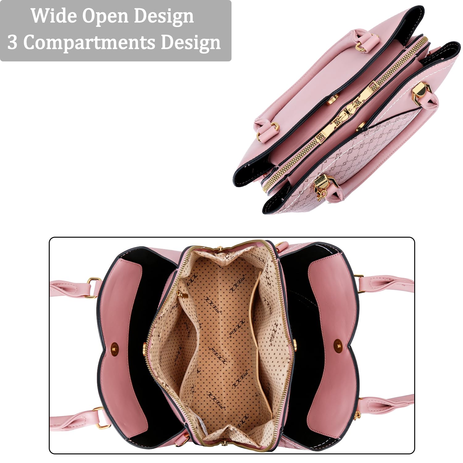 KKXIU Triple Compartments Purses and Handbags for Women Fashion Ladies Satchel Shoulder Top Handle Bag