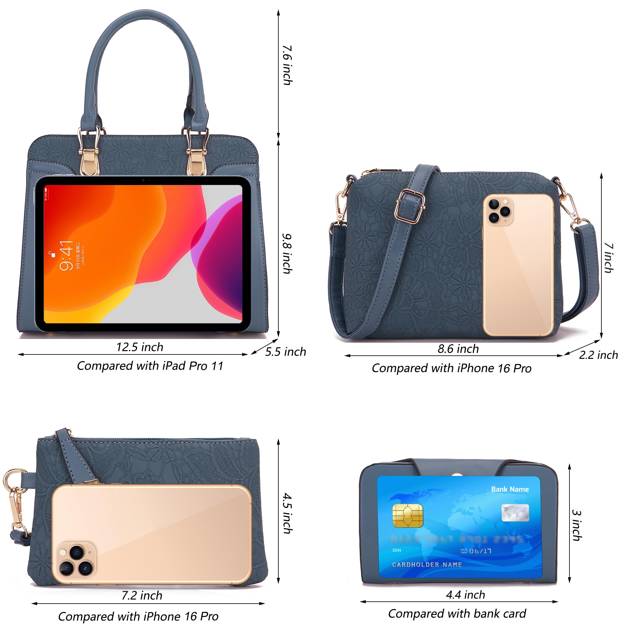Women's Fashion Handbags Tote Bags Shoulder Bag Top Handle Satchel Purse Set 4pcs